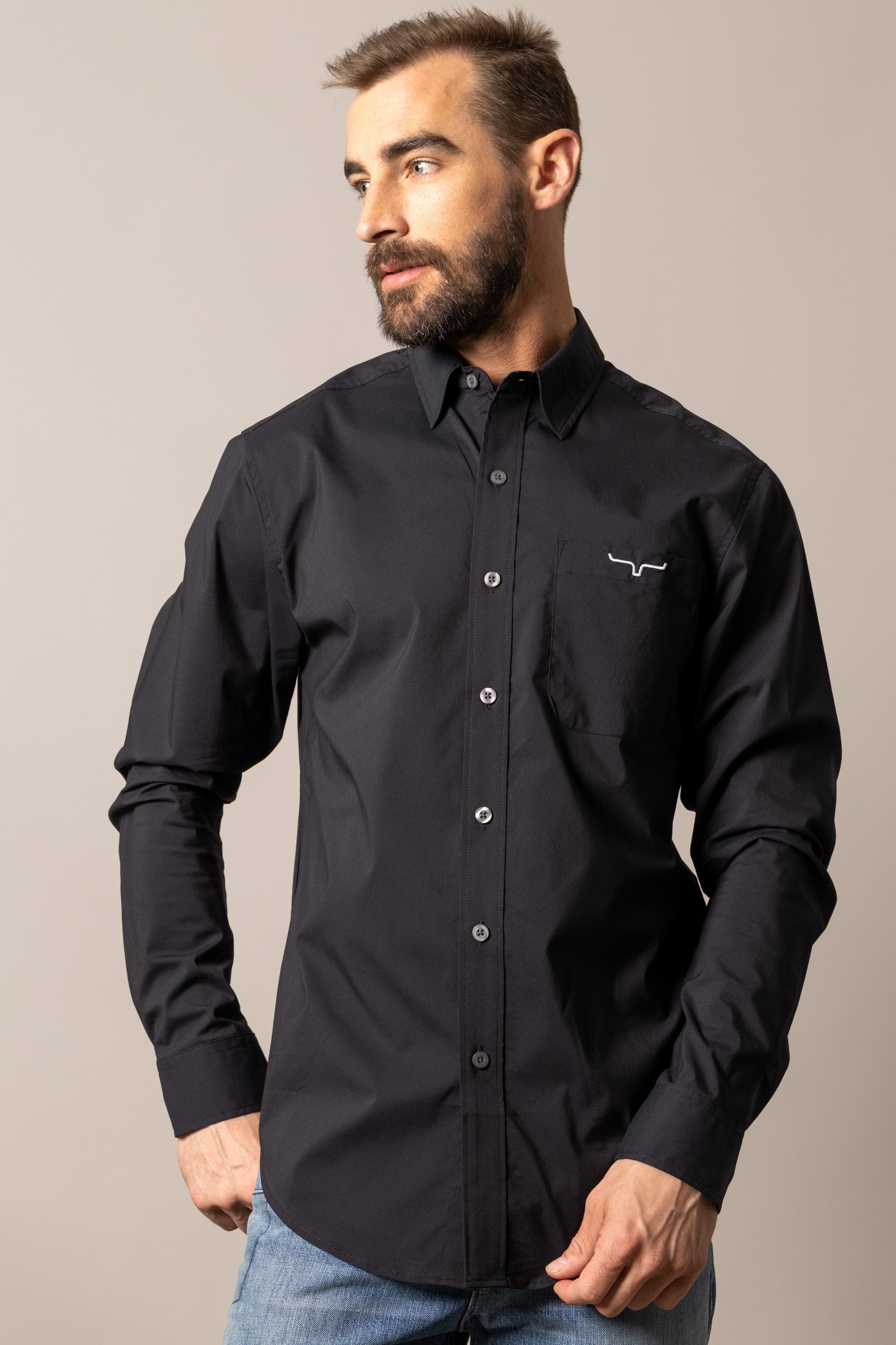 Kimes Ranch Black KR Team Men's Collared Longsleeve Dress Shirt MDS0000064