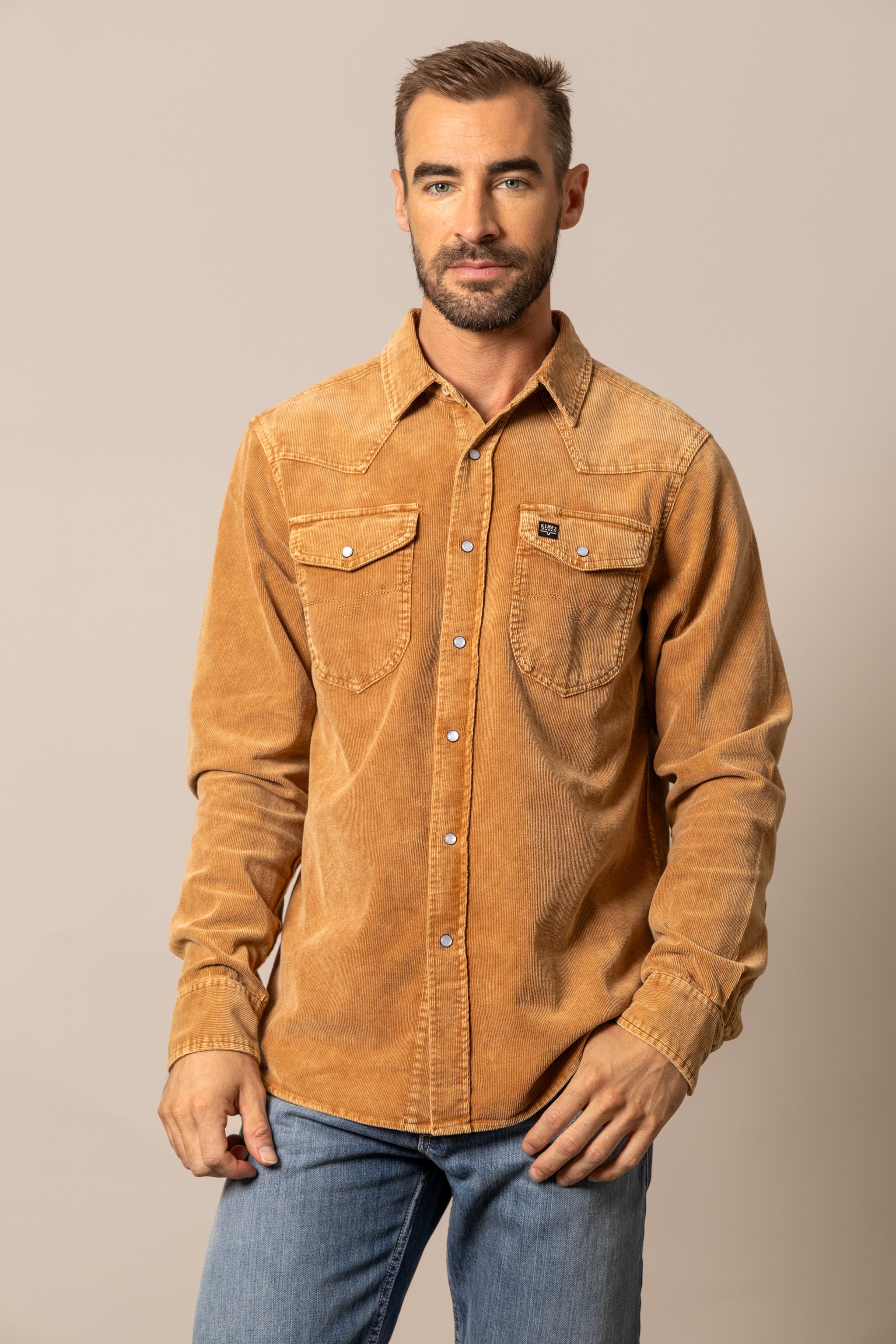 Kimes Ranch Mustard Catalina Cord Men's Collared Longsleeve Snap Corduroy Shirt MDS0000077YW002