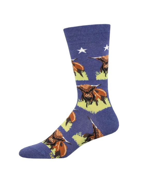 Socksmith Blue Heather Highland Cows Men's Crew Socks MNC2939-BHT