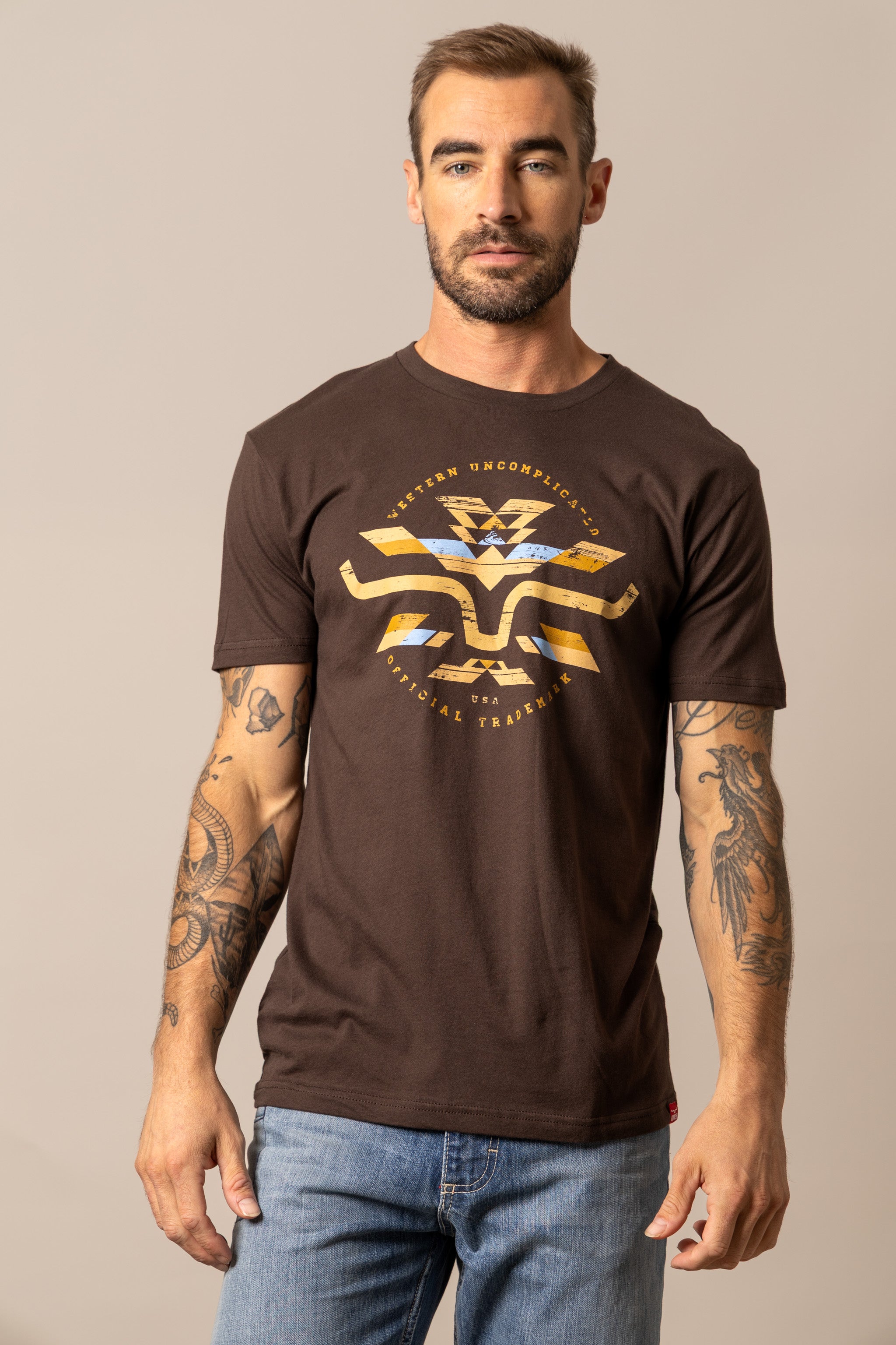 Kimes Ranch Dark Chocolate Circular Serape Graphic T-Shirt MSH0000168-DC