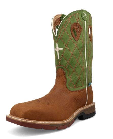 Twisted X Caramel Cafe & Green 12 Inch Men's Western Work Boots MXBNW07
