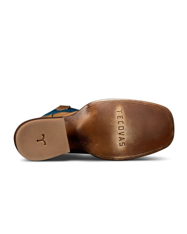 Tecovas Tan/Teal Maggie Women's 11 Inch Goat Leather Square Toe Boots Maggie-crest TEAL / 8 / B