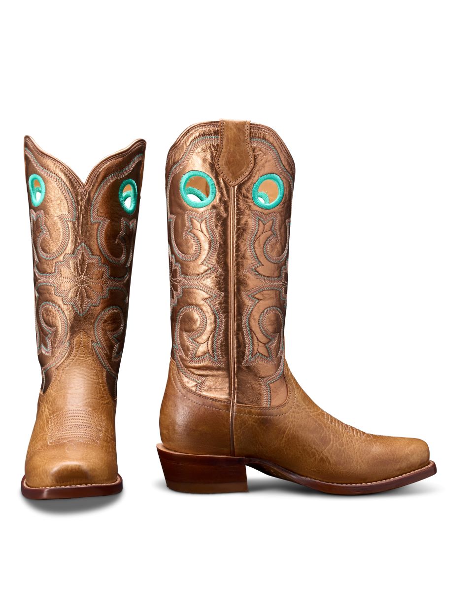 Tecovas Tan/Copper The Marion Women's Bison 13 inch Cutter Toe  Horseman Boots MARION-TAN