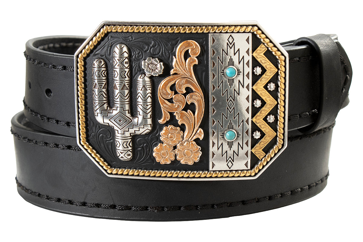 Nocona Black Ladies' Belt with Black Step Lacing and a Multi Finish Plate Buckle N320007801