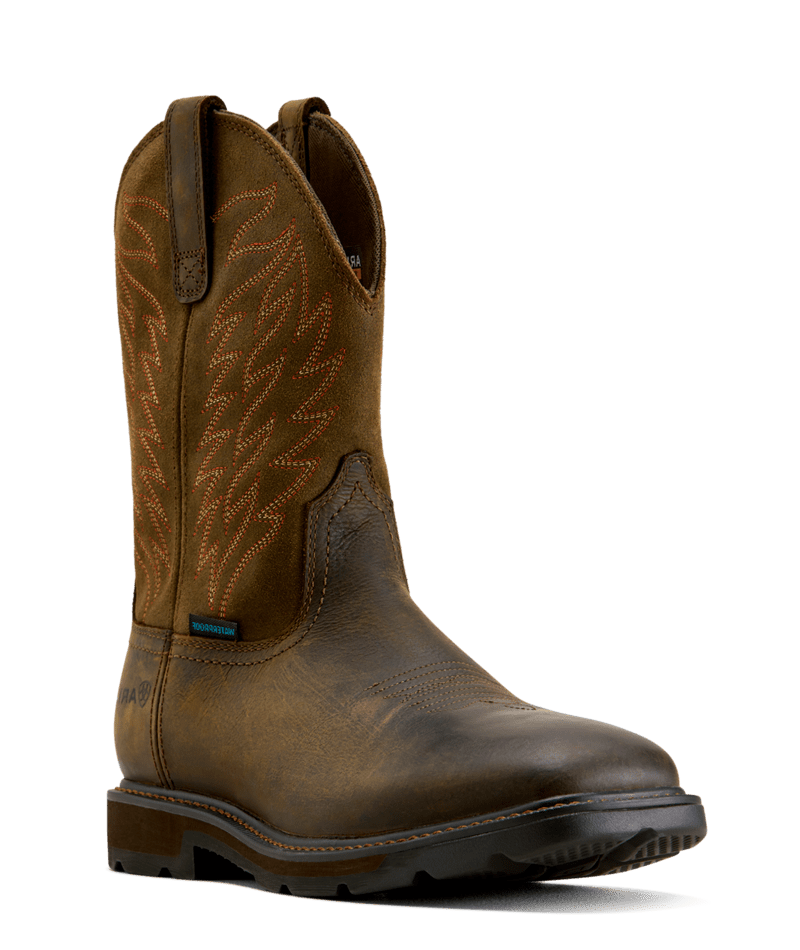 Ariat Dark Brown Groundbreaker Wide Square Toe Waterproof Men's Work Boots 10024984