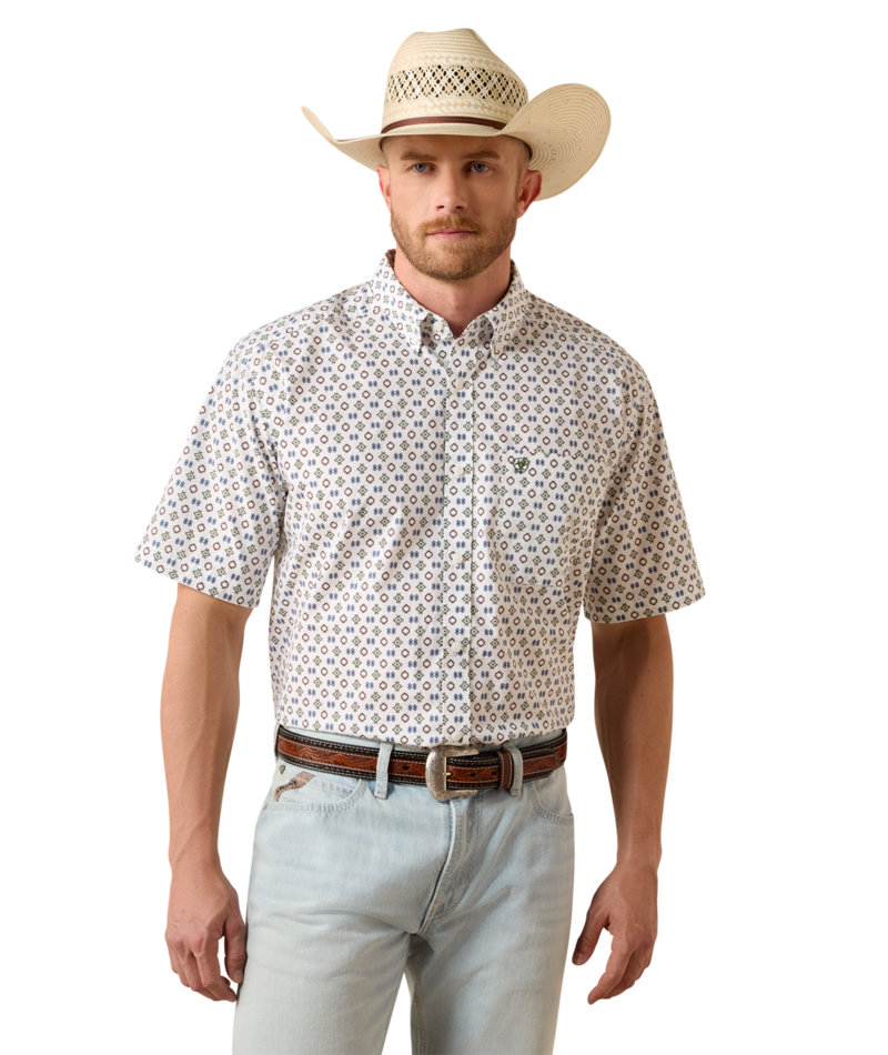 Ariat White with print Seton Men's Collared Short Sleeve Classic Fit Button Front Shirt 10073528