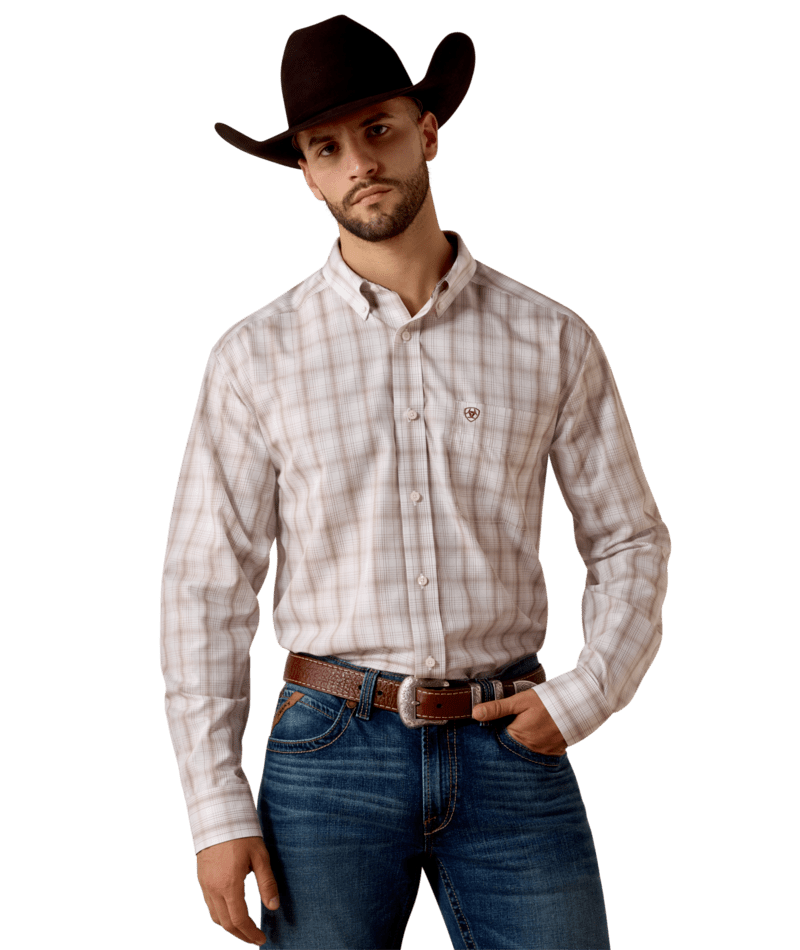 Ariat White Multi Plaid Wesley Collared Wrinkle Free Classic Fit Men's Longsleeve Shirt 10073679