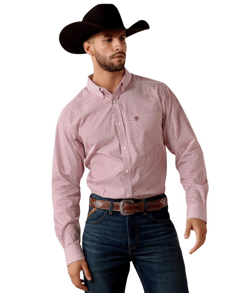 Ariat Rhubarb Leaf Print Wilde Collared Wrinkle Free Longsleeve Men's Button Front Fitted Shirt 10073689