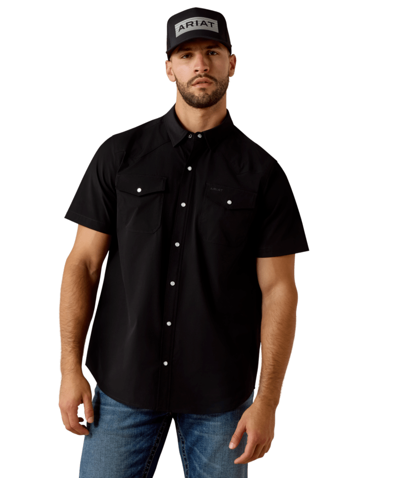 Ariat Black FrontierTough VentTEK Men's Short Sleeve Western Fitted Snap Shirt 10077050
