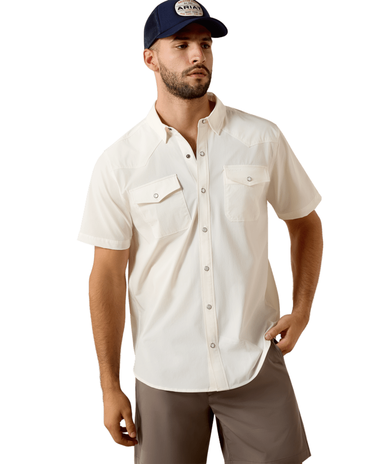 Ariat White FrontierTough VenTEK Men's Short Sleeve Western Fitted Snap Shirt 10077057