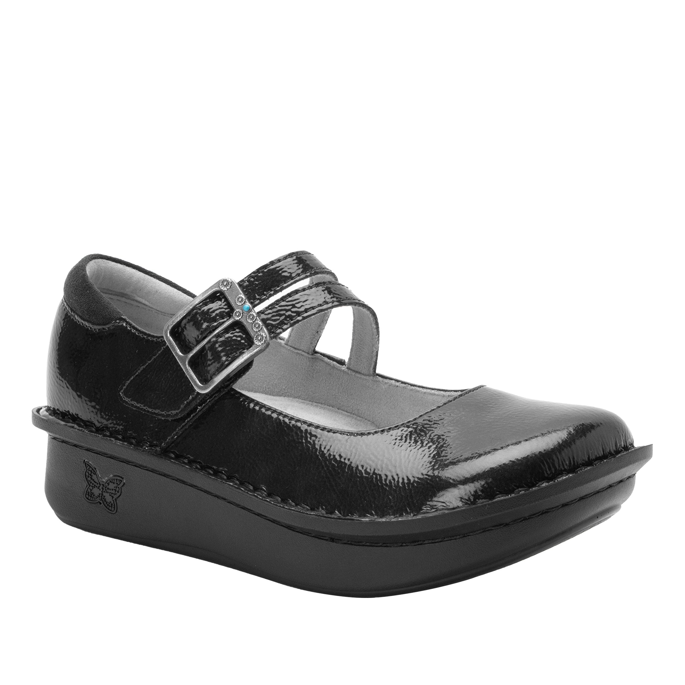 Alegria Paloma Black Crinkle Women's Mary Jane Shoes PAL-6589