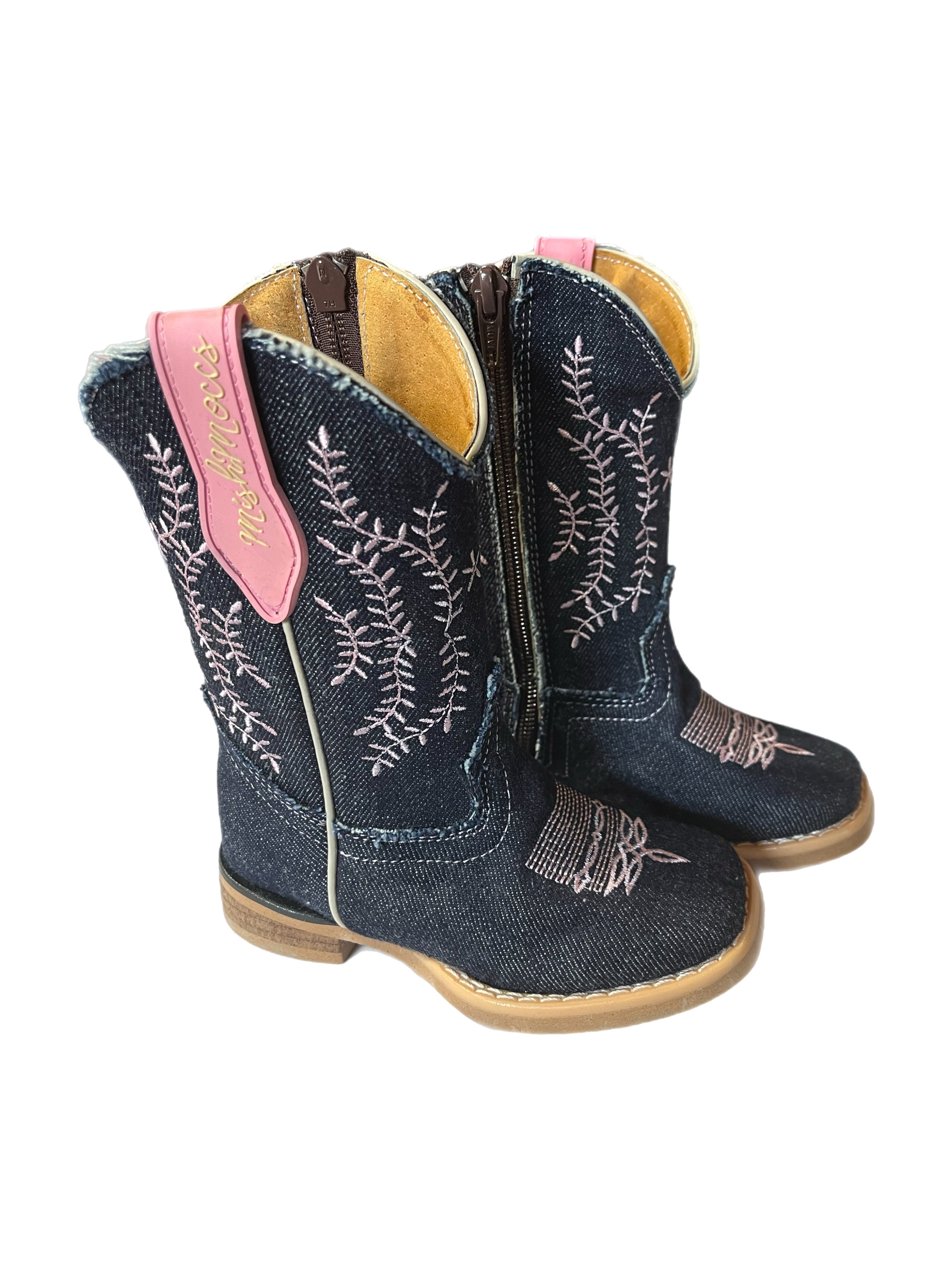 Mishmoccs Dark Blue Sophie Denim Square Toe Little Kids Boots SOPHIEBOOT
