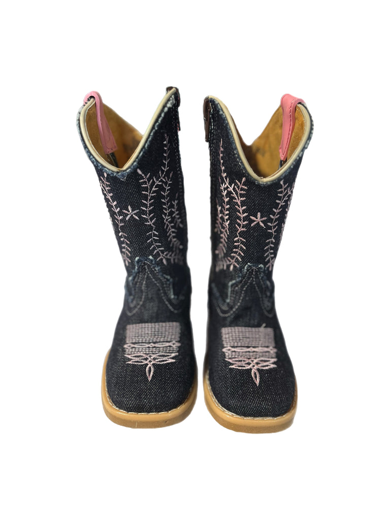 Mishmoccs Dark Blue Sophie Denim Square Toe Little Kids Boots SOPHIEBOOT
