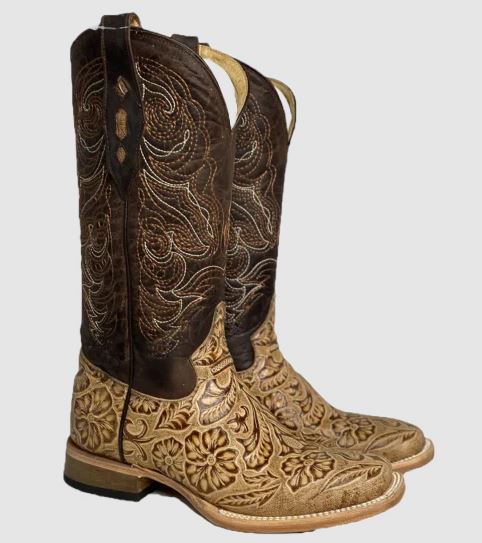 Cowtown Oryx Leather Floral Tooled Women's Wide Square Toe Boots Q452