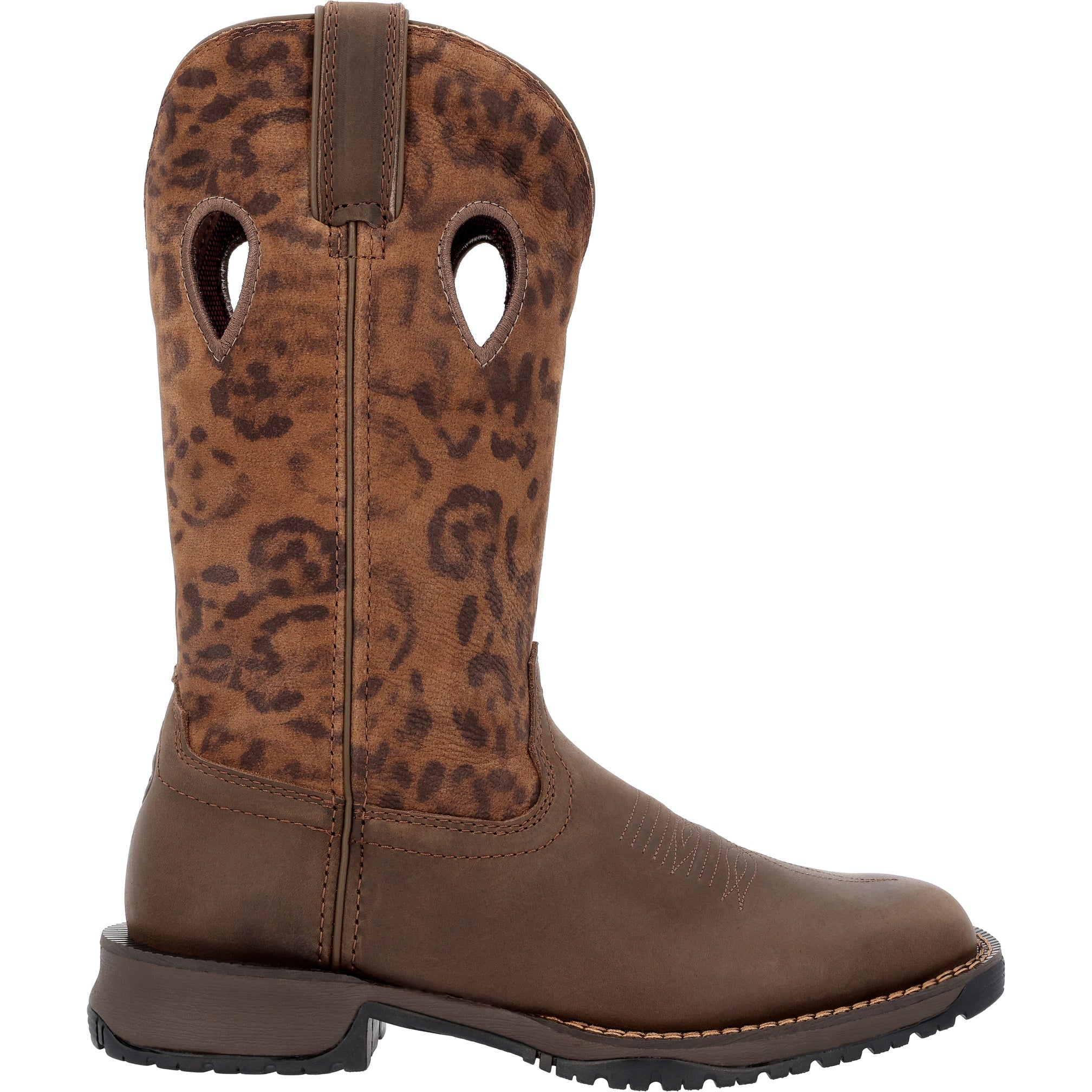 Rocky Brown Leopard Print Rosemary Women's 12 inch Square Toe Western Work Boots RKW0404