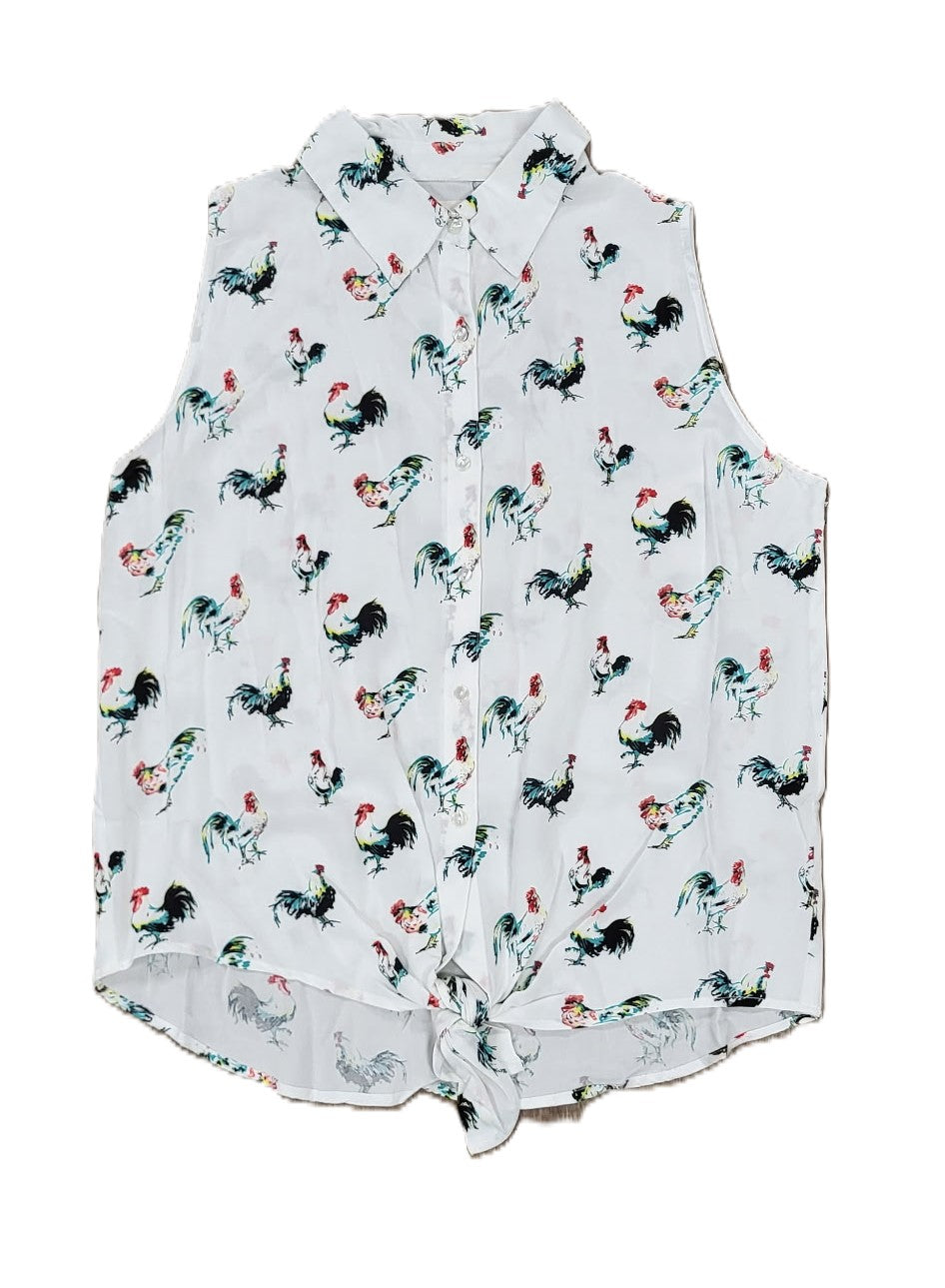 Cotton & Rye Sleeveless Rooster Button Down Tie Shirt