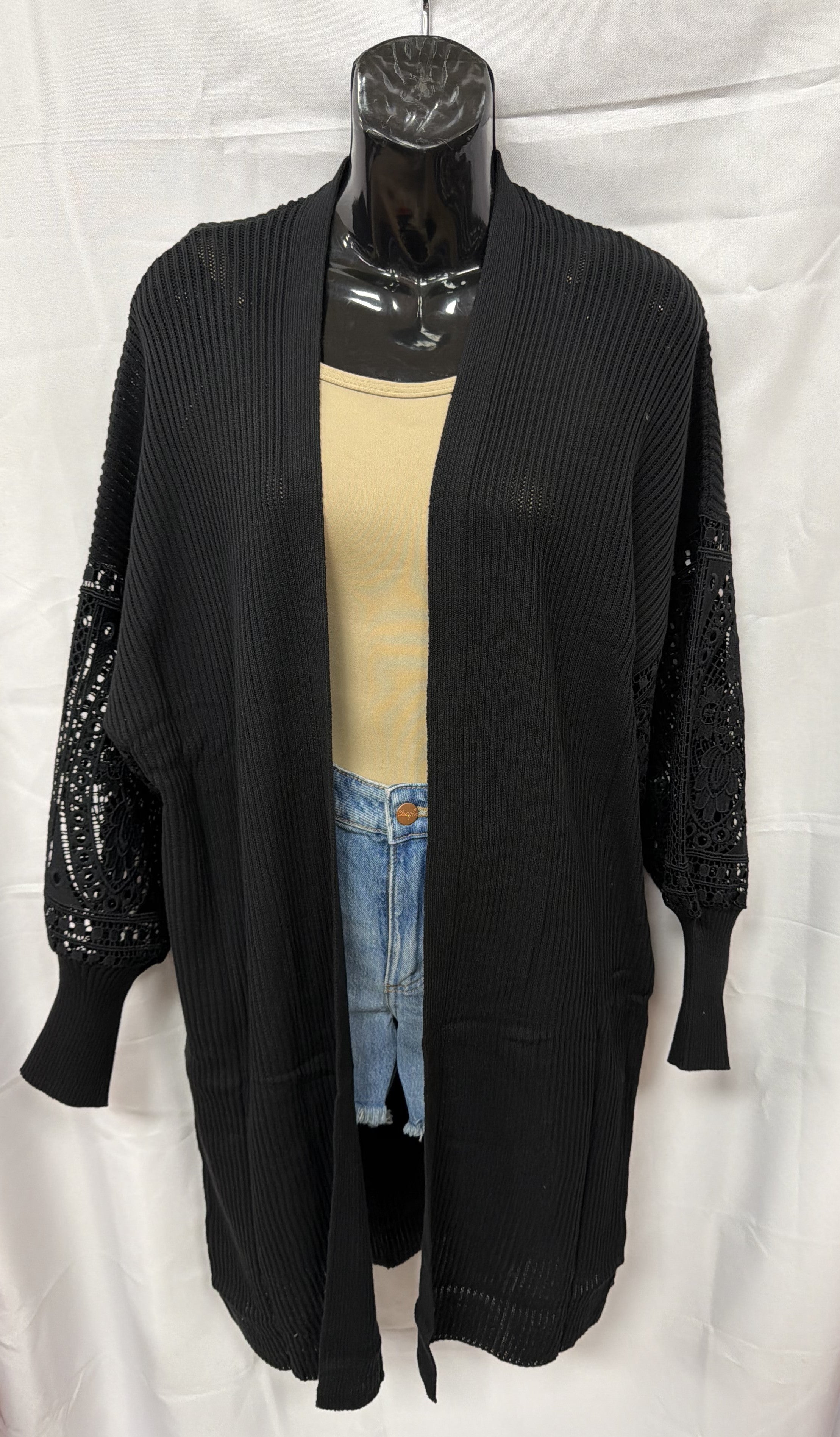 Cotton & Rye Black Lace Sleeve Women's Duster RC44008BLK