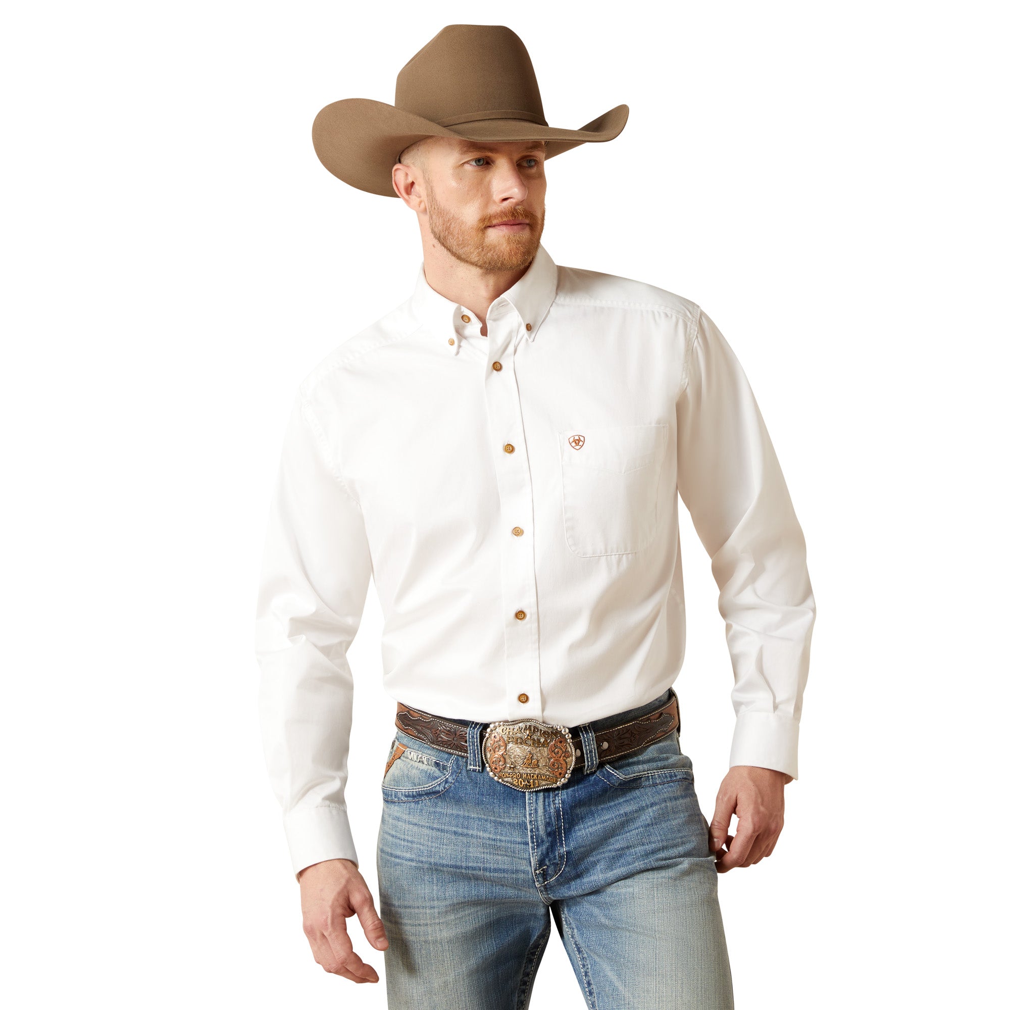Ariat White Solid Twill Classic Fit Men's Tall Shirt 10000503-TALL