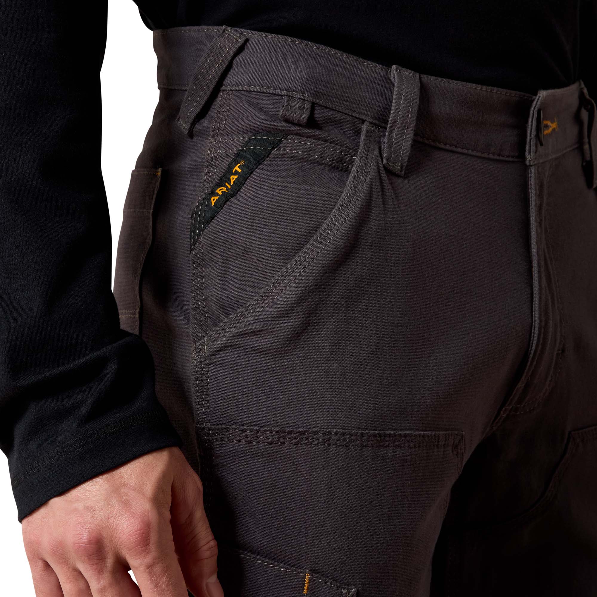 Ariat Rebar Grey Rebar M4 Low Rise DuraStretch Made Tough Double Front Men's Stackable Straight Leg Pant 10030234