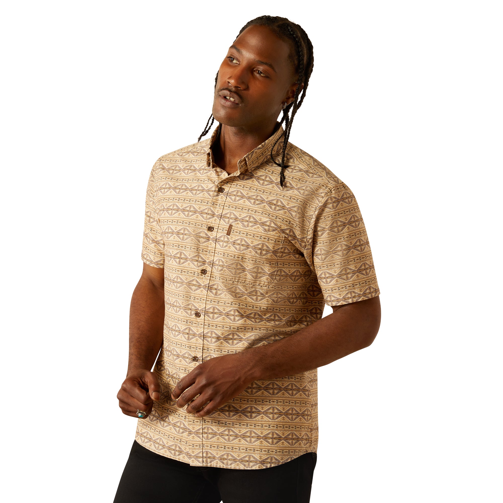 Ariat Grey Merrit Men's Collared Modern Fit Short Sleeve Shirt 10054850