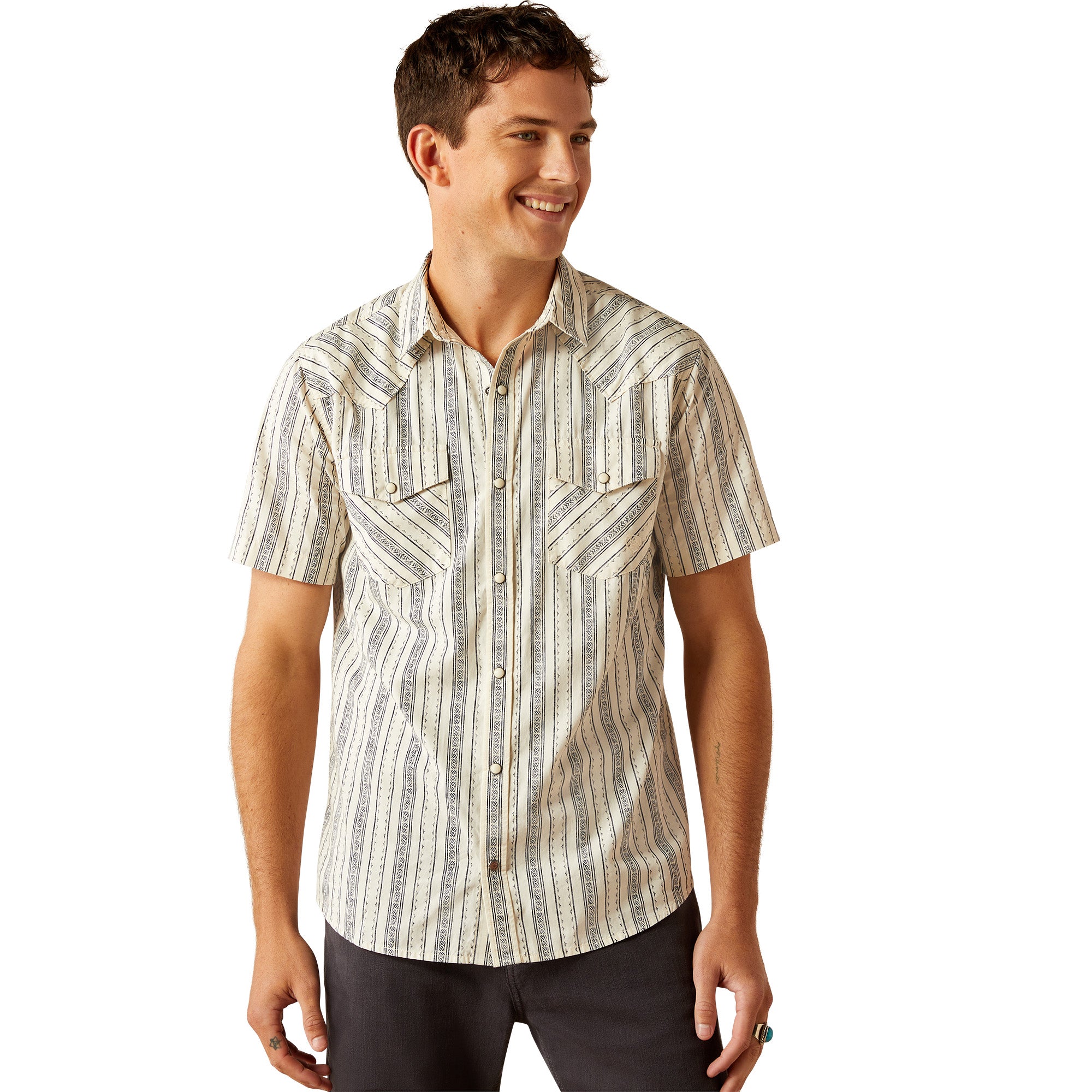 Ariat Off White Holden Retro Fit Men's Short Sleeve Snap Shirt 10058713