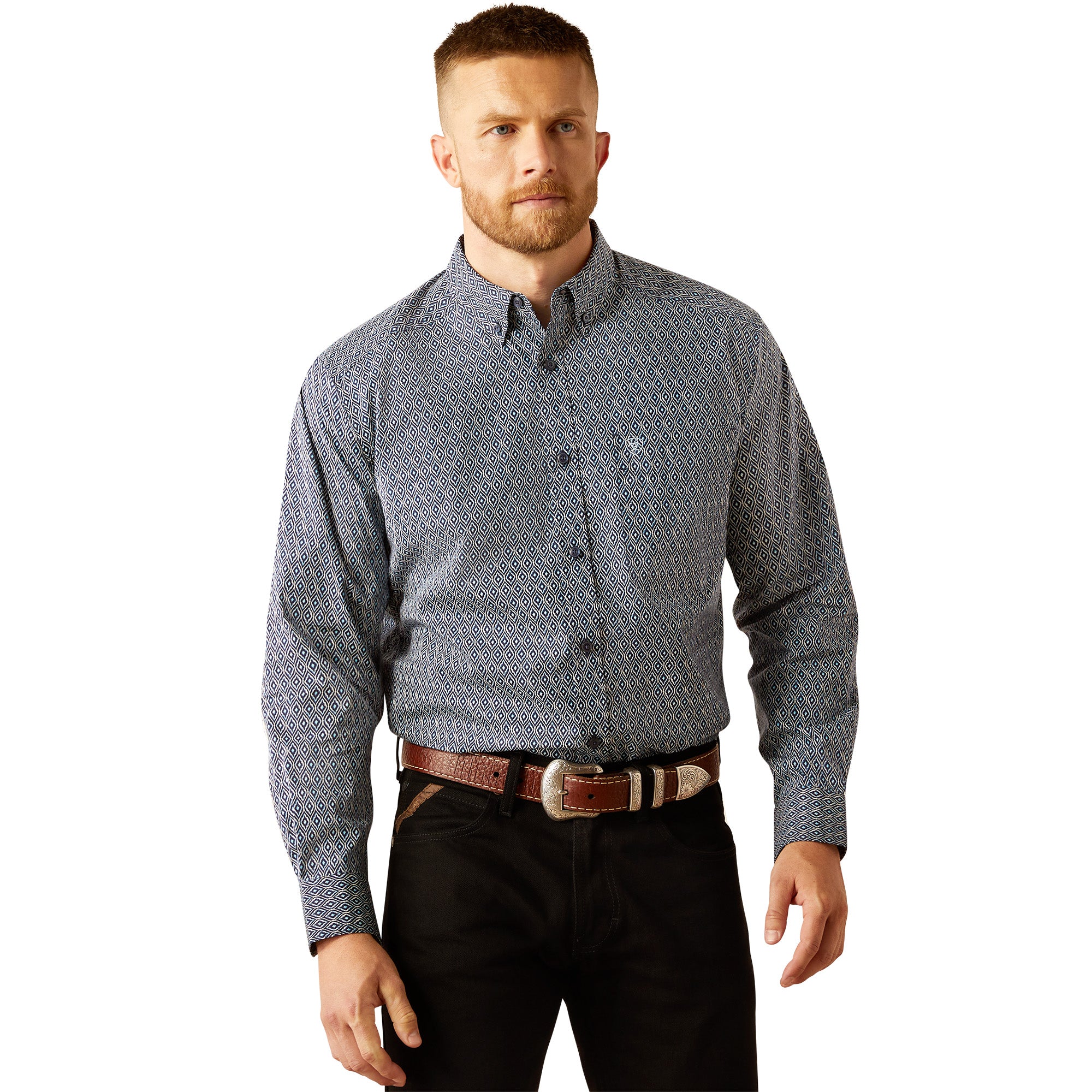 Ariat Navy with print Colson Men's Collared Classic Fit Longsleeve Button Front Shirt 10058765