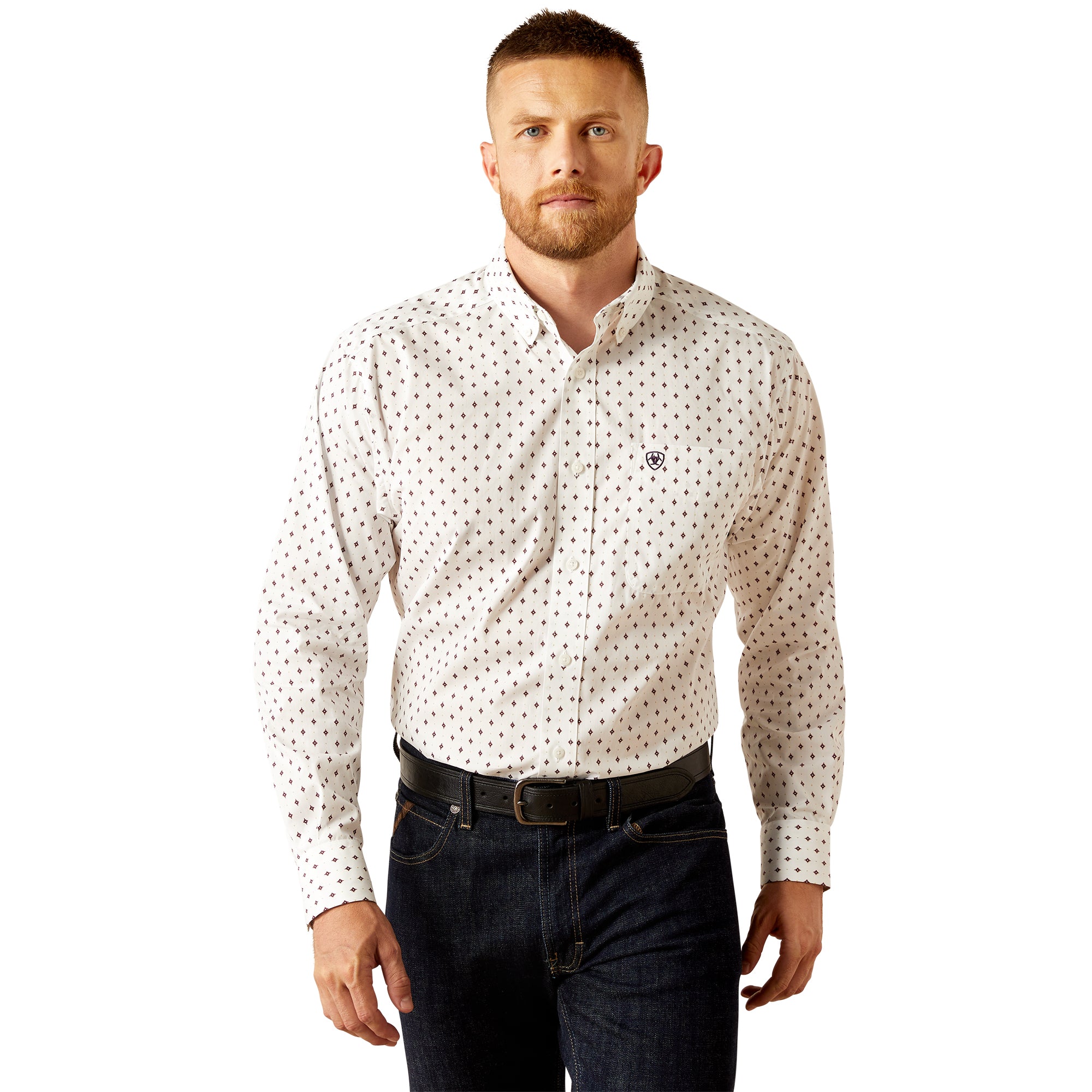 Ariat White with print Wrinkle Free Ross Men's Collared Classic Fit Shirt 10058949