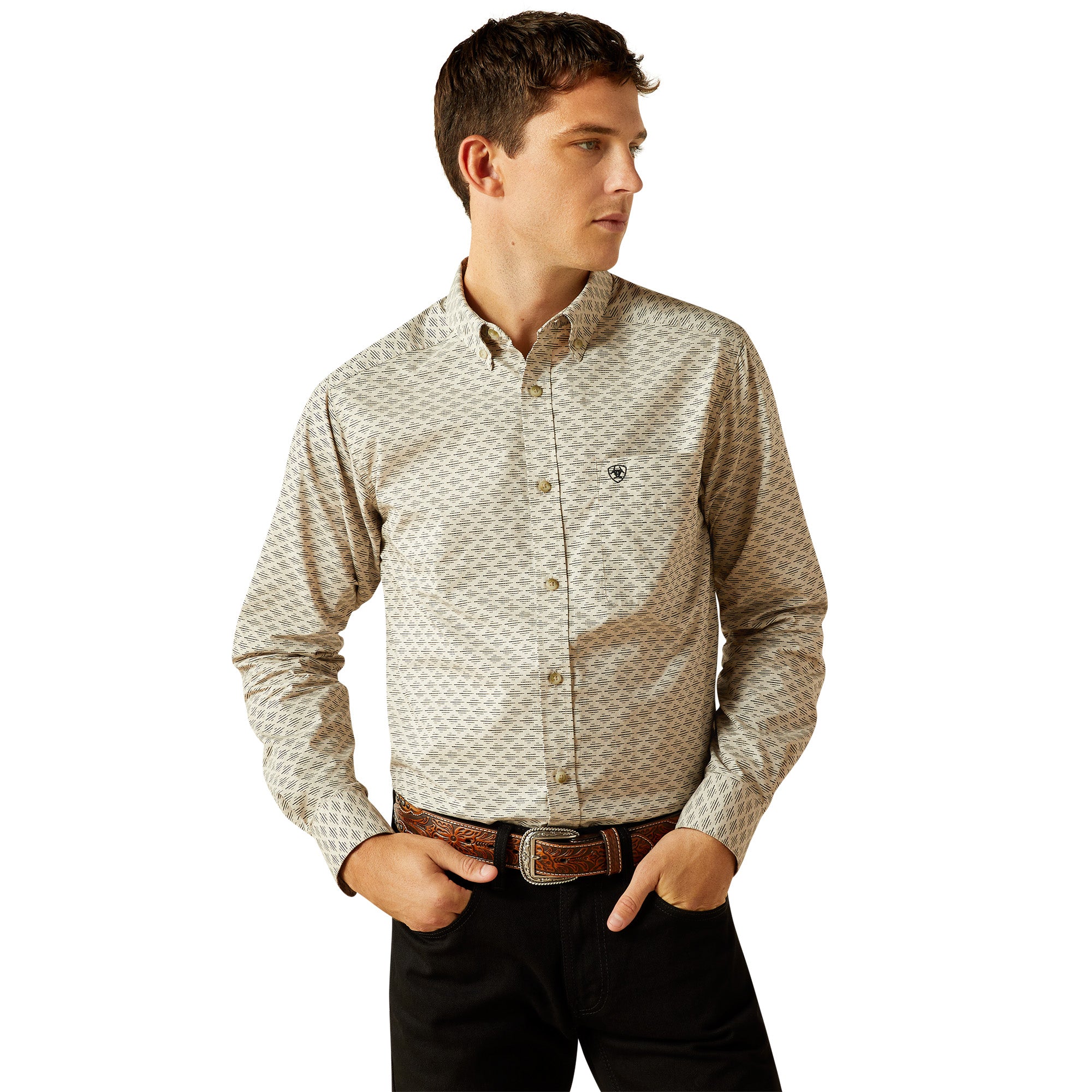 Ariat Khaki Sirius Men's Fitted Collared Longsleeve Button Front Shirt 10058993