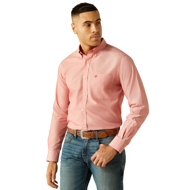 Ariat Red with Print Wrinkle Free Men's Collared Solid Fitted Button F Ariat Red with Print Wrinkle Free Men's Collared Solid Fitted Button F