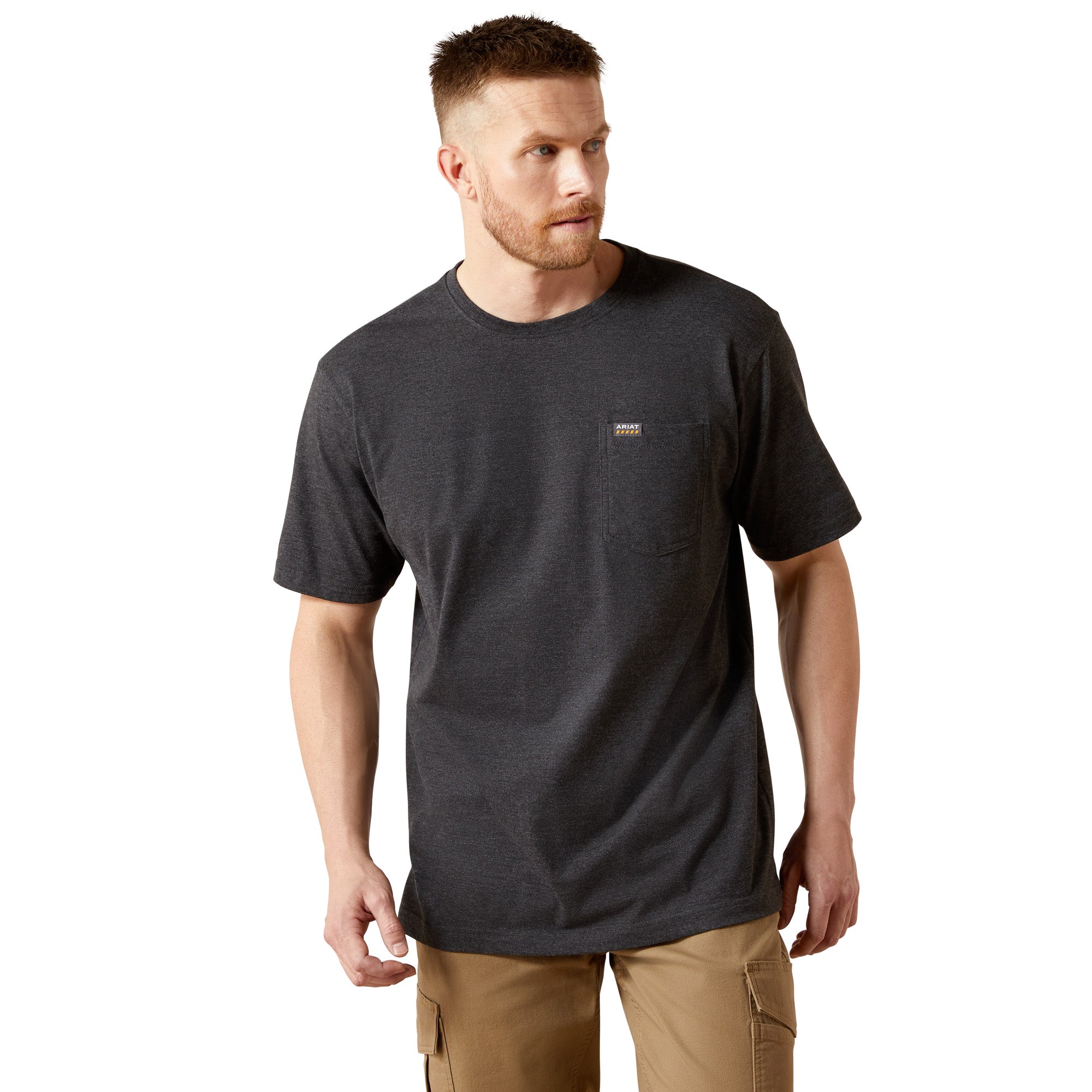 Ariat Charcoal Heather Rebar Cotton Strong Standard Pocket Men's T-Shirt 10054515