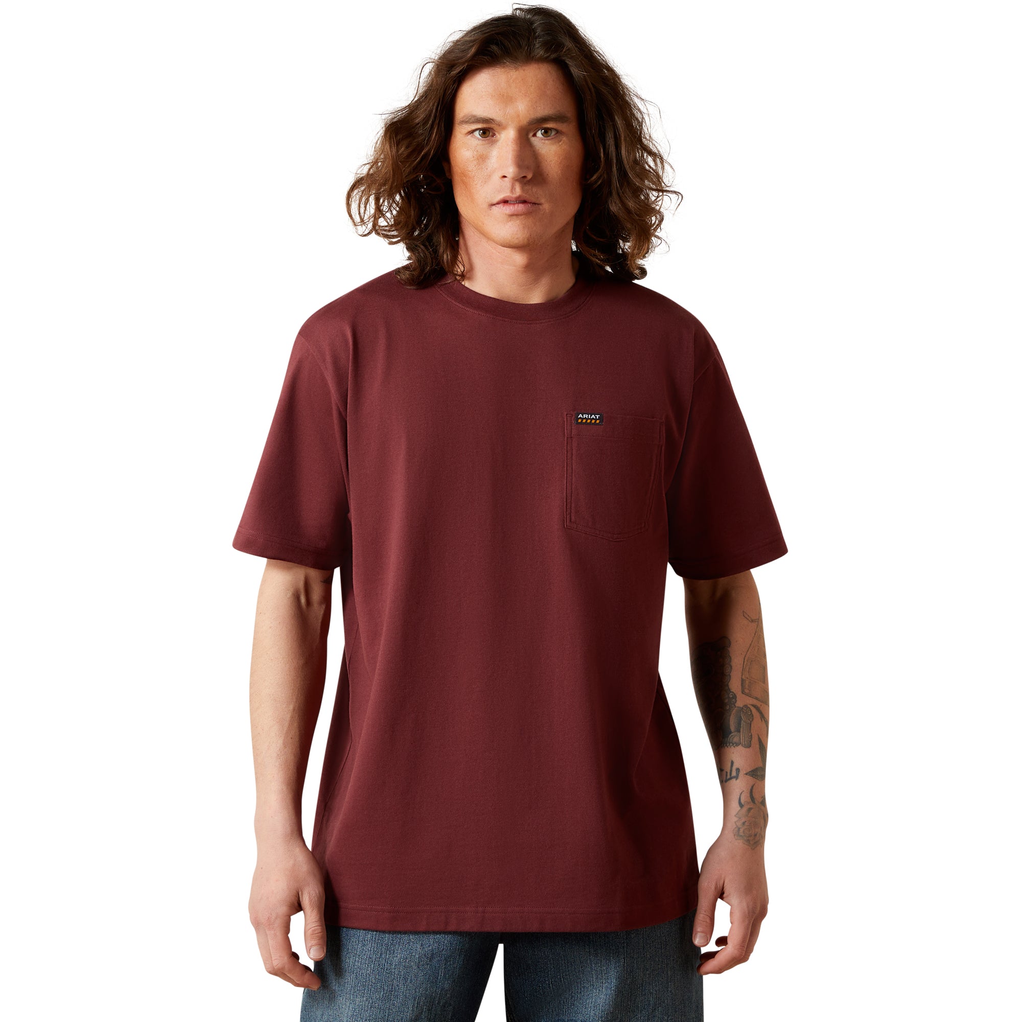 Ariat Burgundy Heather Rebar Cotton Strong Men's Standard Pocket T-Shi