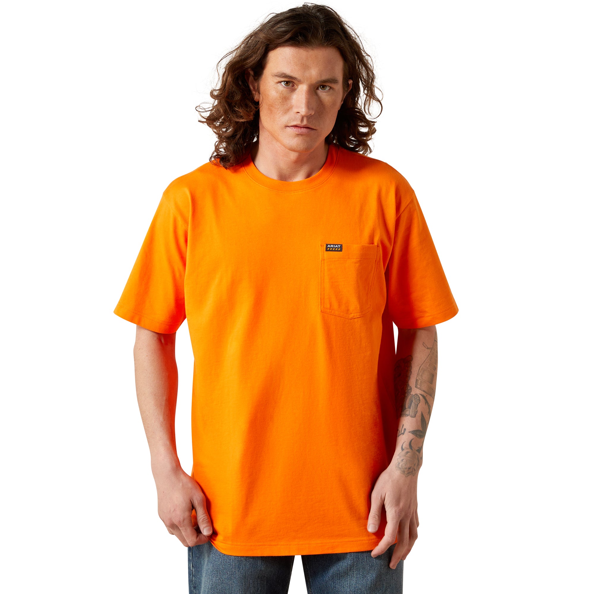 Ariat Safety Orange Rebar Cotton Strong Men's Standard Pocket T-Shirt 10064015
