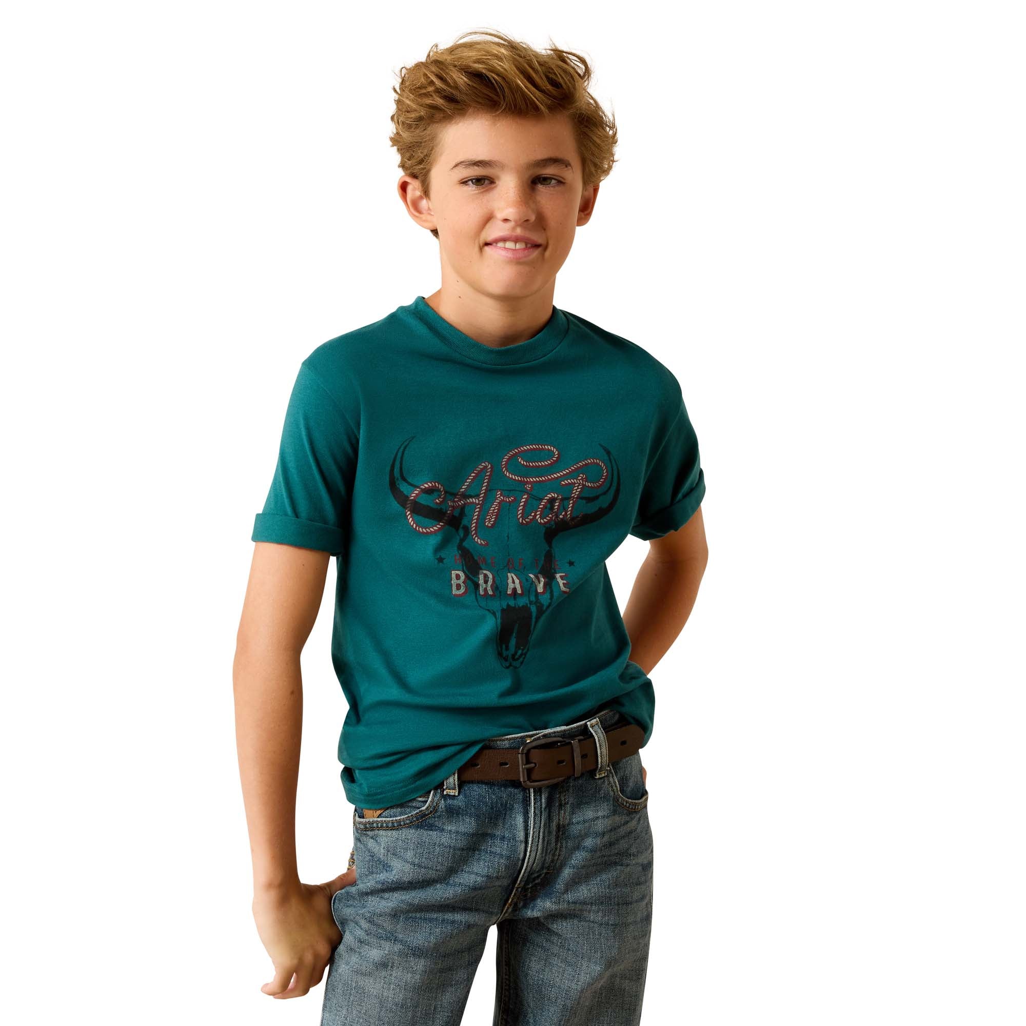 Ariat Mediterranean Cattle Skull Freedom Boy's Short Sleeve T-Shirt 10071183