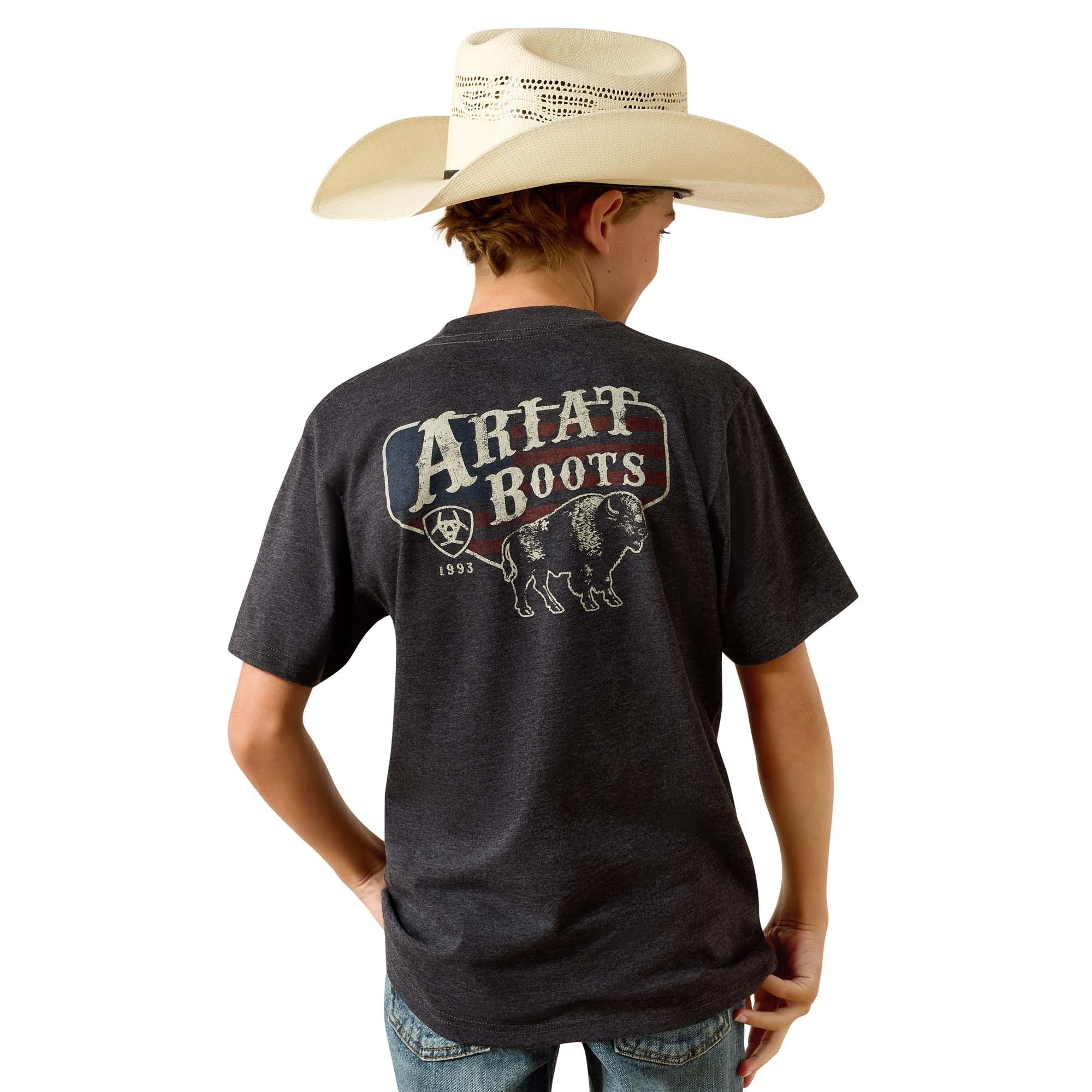 Ariat Charcoal Heather American Bison Boy's Bison T-Shirt 10071185