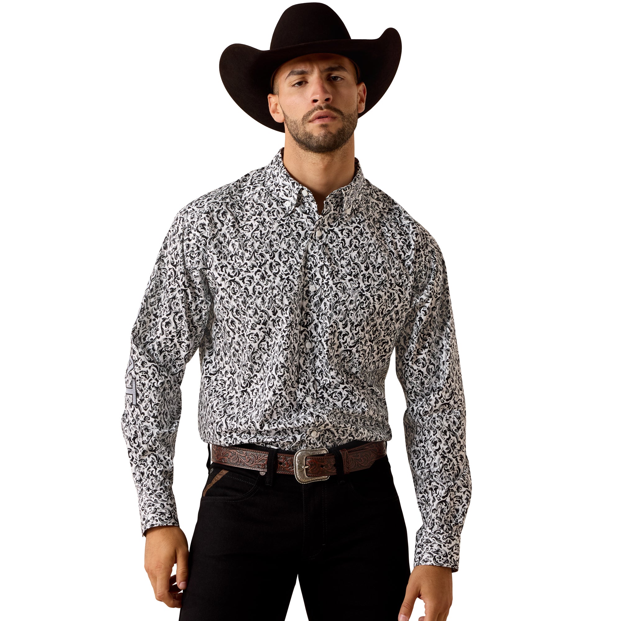 Ariat White/Grey Men's Team Janson Classic Fit Longsleeve Collared Shirt 10071029