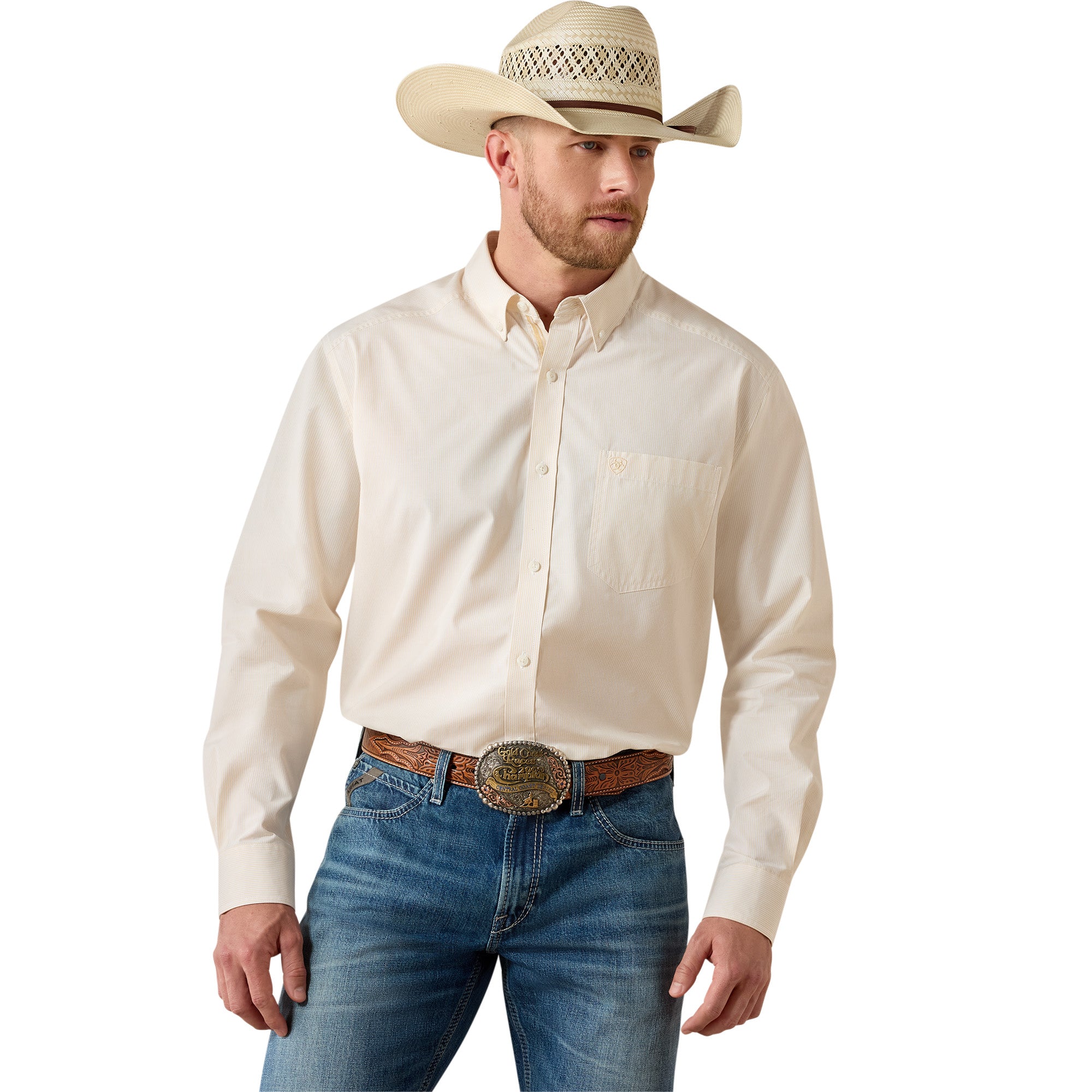 Ariat Summer Melon Pro Series Dayne Men's Mini Stripe Longsleeve Collared Shirt 10071413