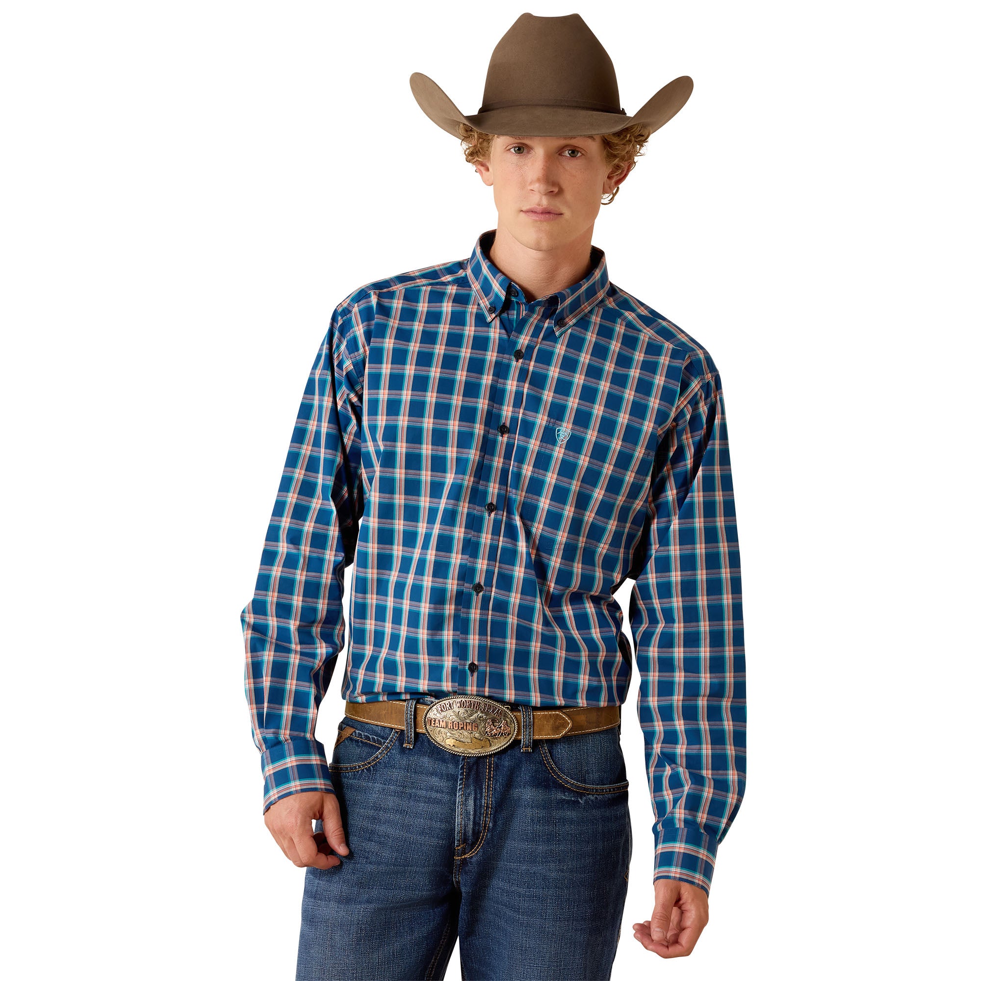 Ariat Poseidon Plaid Men's Pro Series Jackson Classic Fit Longsleeve Collared Shirt 10071587