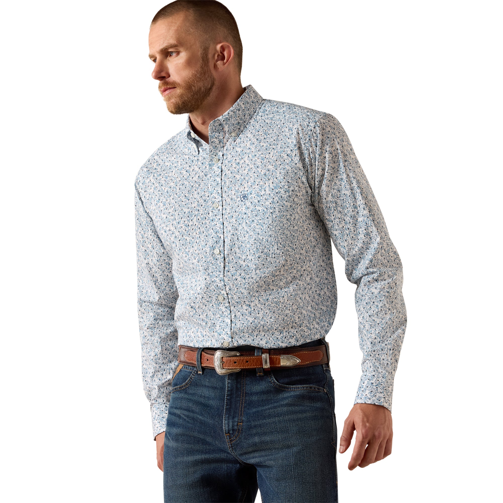 Ariat White Vine Floral Jennings Fitted Longsleeve Collared Shirt 10071599