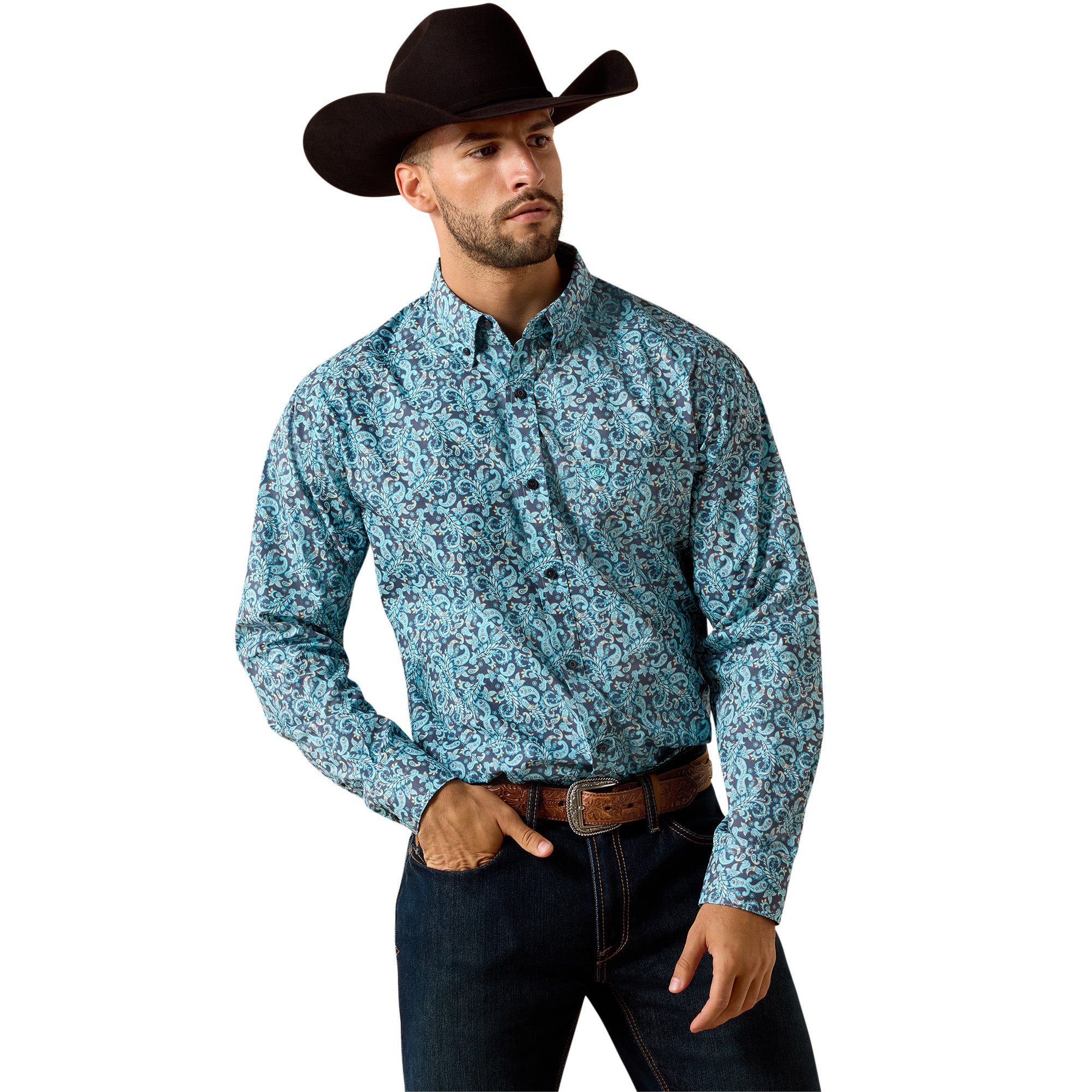 Ariat Blue Elixir Paisley Print Men's Phelps Classic Fit Collared Longsleeve Shirt 10071602