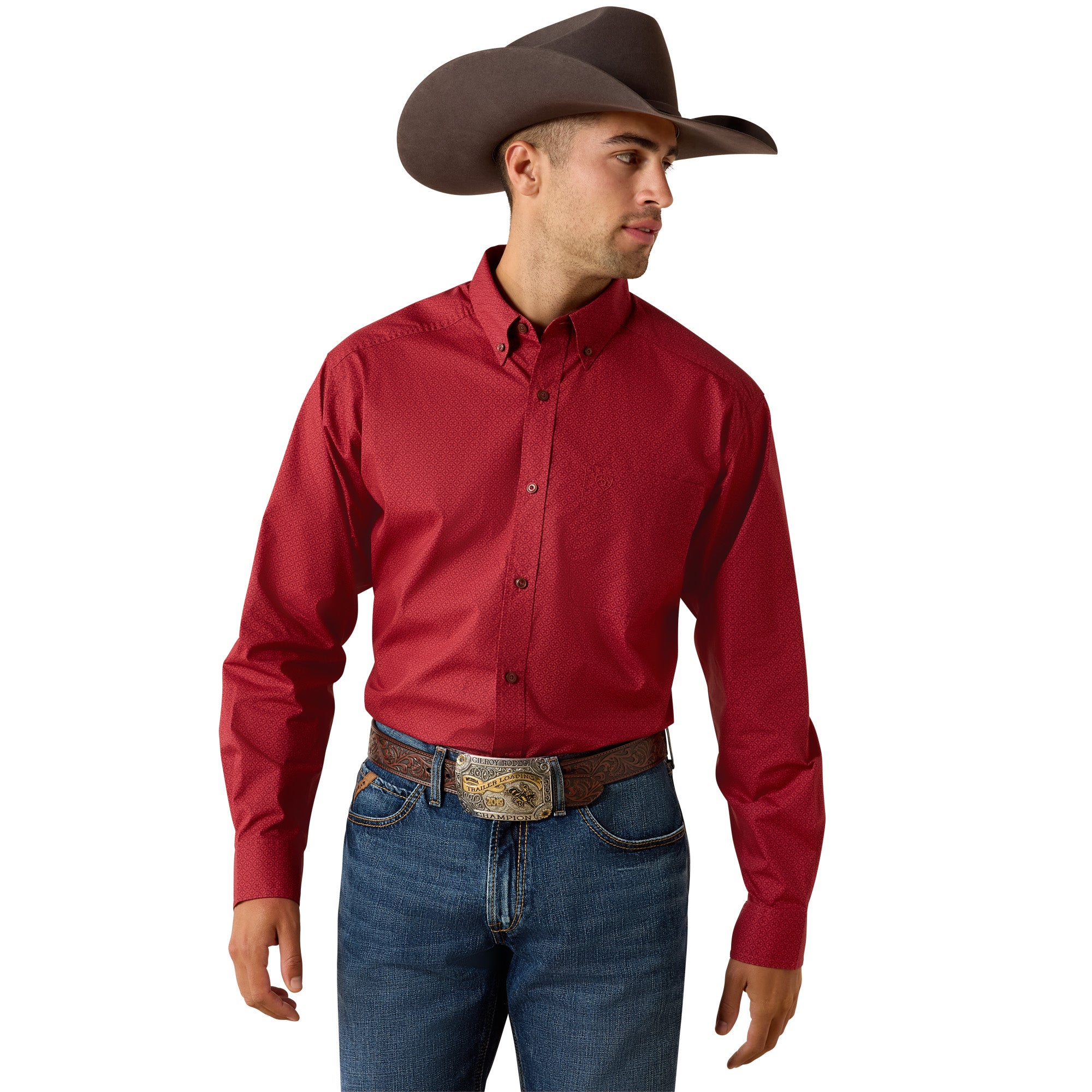 Ariat Brick Red Geo Print Tito Men's Classic Fit Longsleeve Shirt 10071605
