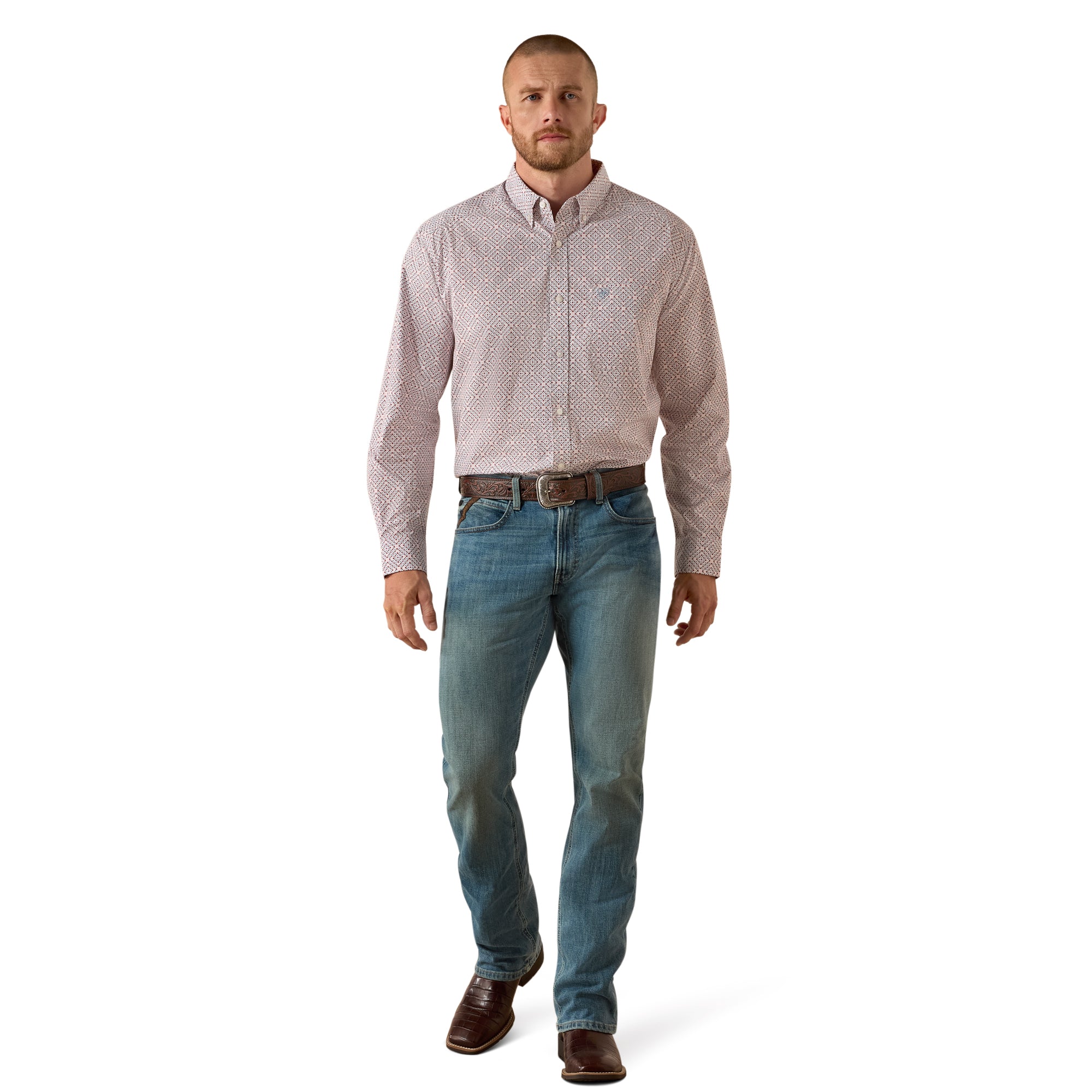 Ariat White Geo Print Tiernan Men's Classic Fit Longsleeve Button Front Shirt 10071609