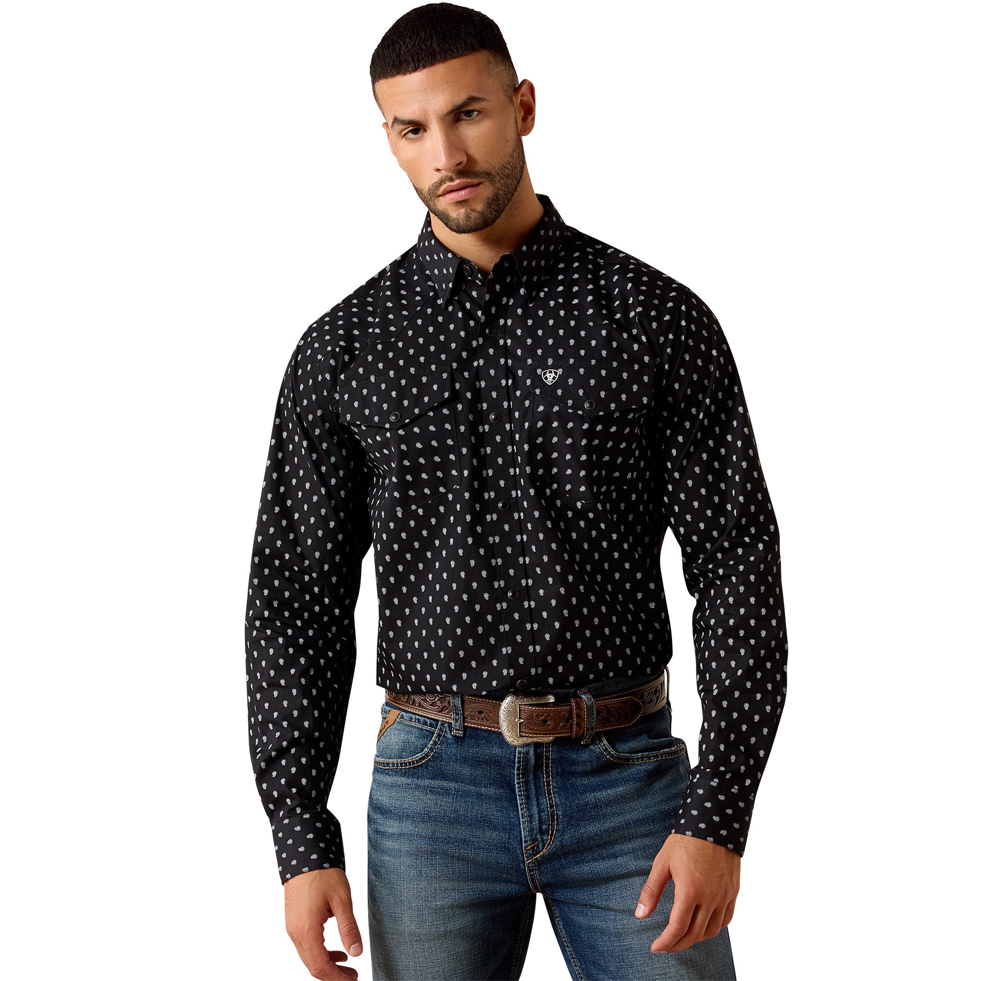 Ariat Black Paisley Print Truth Fitted Men's Collared Snap Shirt 10071721