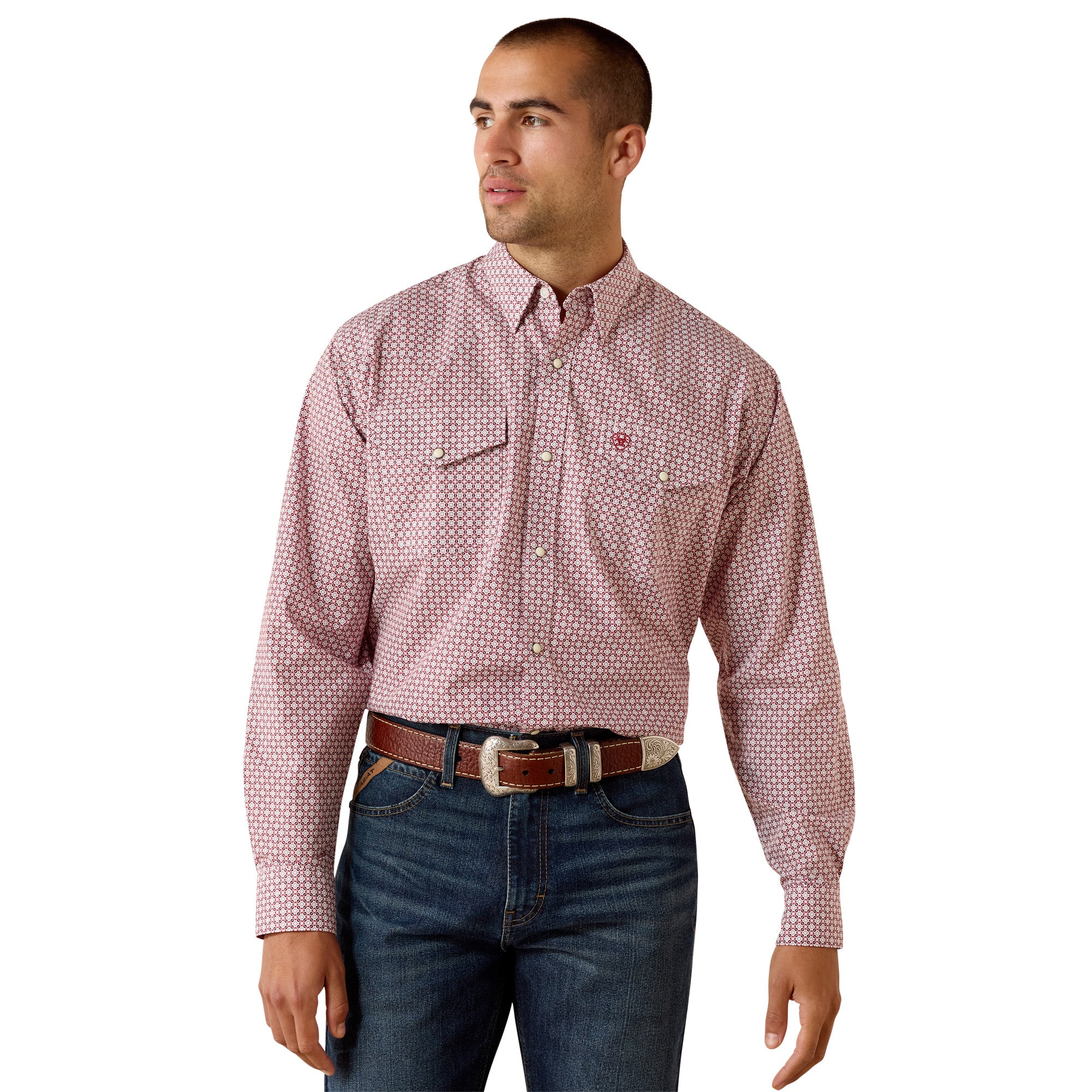 Ariat Brick Red Medallion Print Men's Truth Classic Fit Men's Snap Shirt 10071723