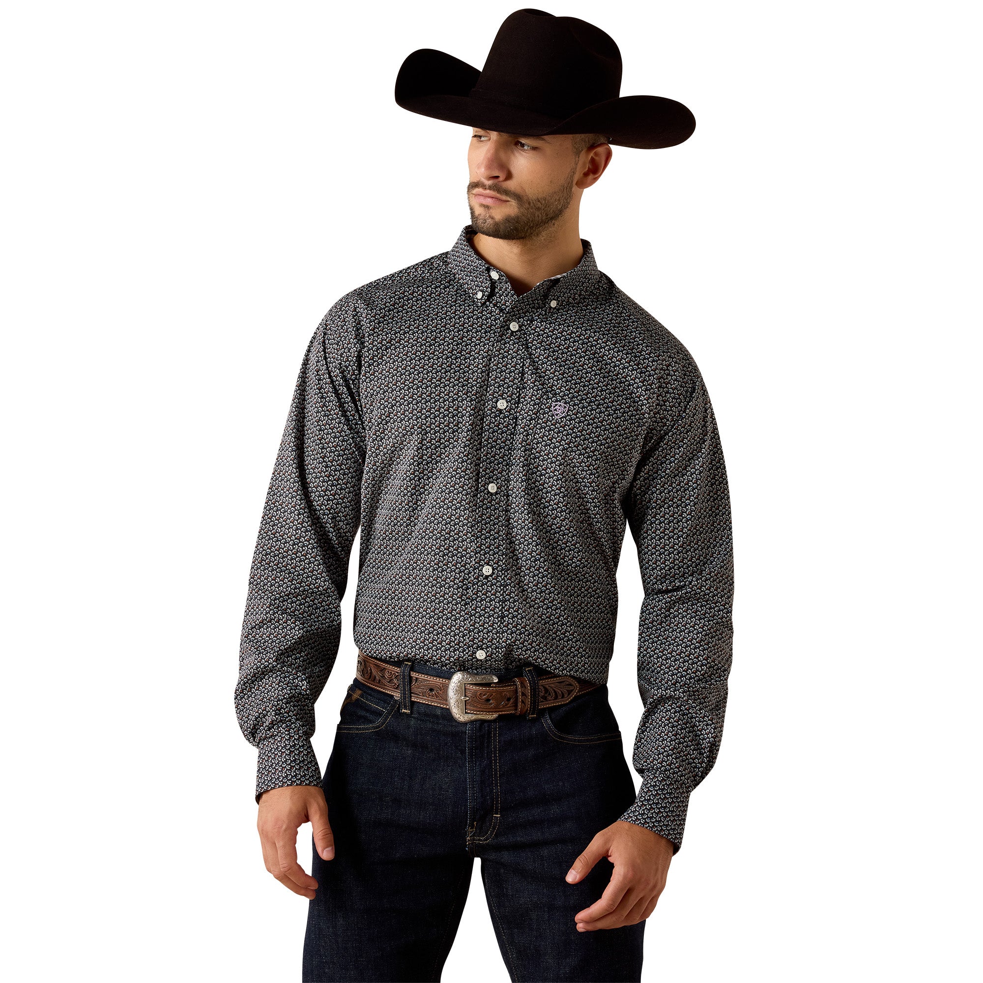 Ariat Black Leaf Print Lucien Men's Wrinkle Free Classic Fit Longsleeve Shirt 10071747