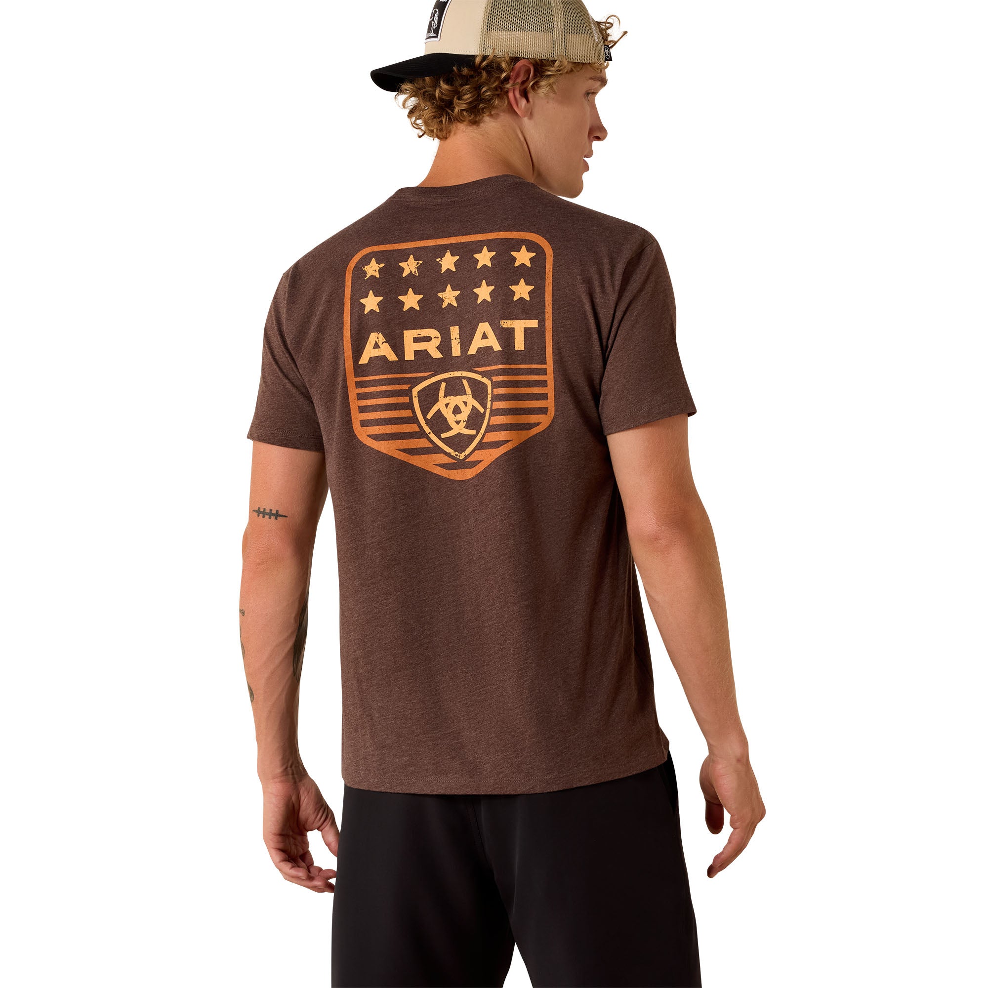 Ariat Brown Heather Stripe Patriotic Badge Men's Short Sleeve T-Shirt 10073963