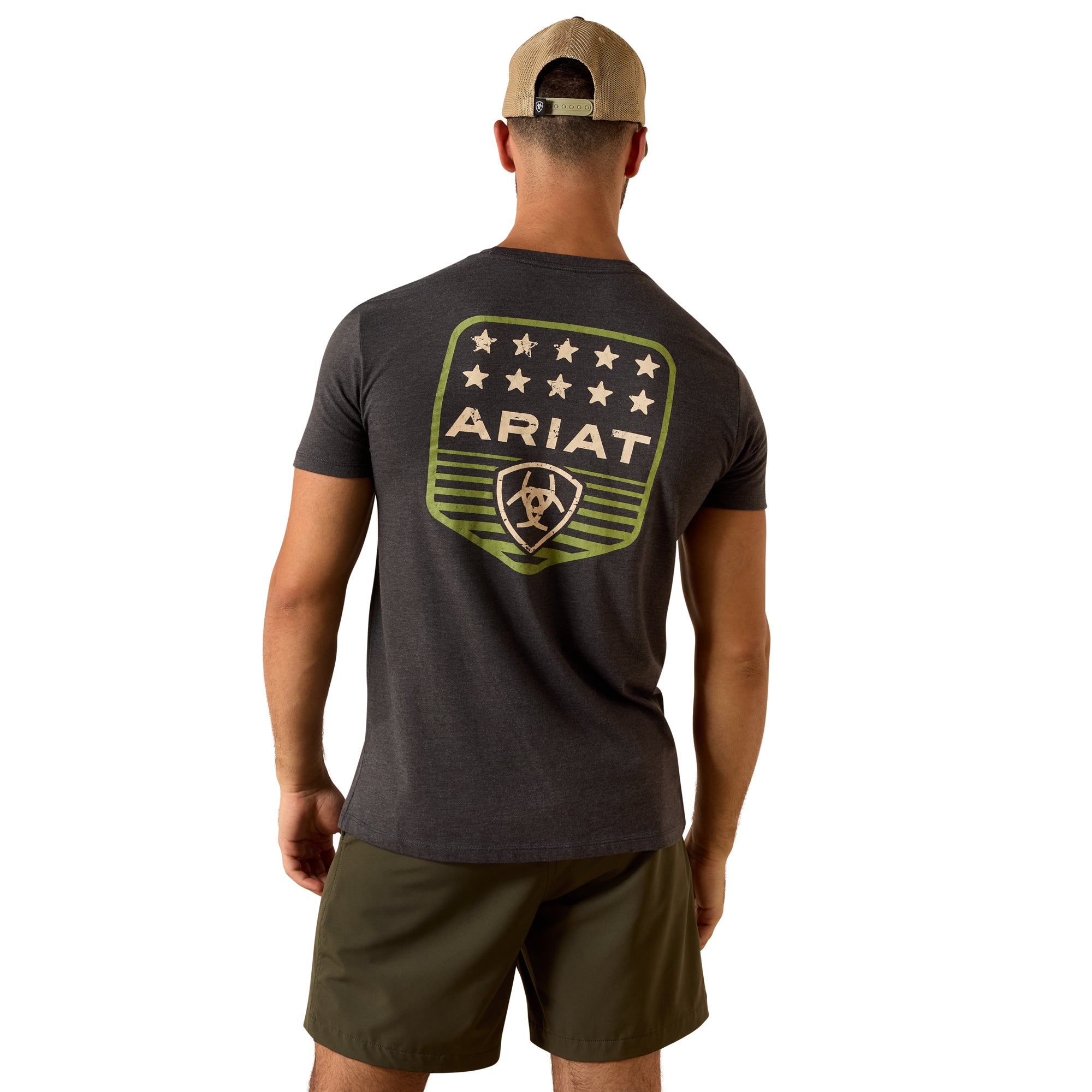 Ariat Charcoal Heather Stripe Patriotic Badge Men's Short Sleeve T-Shirt 10073964