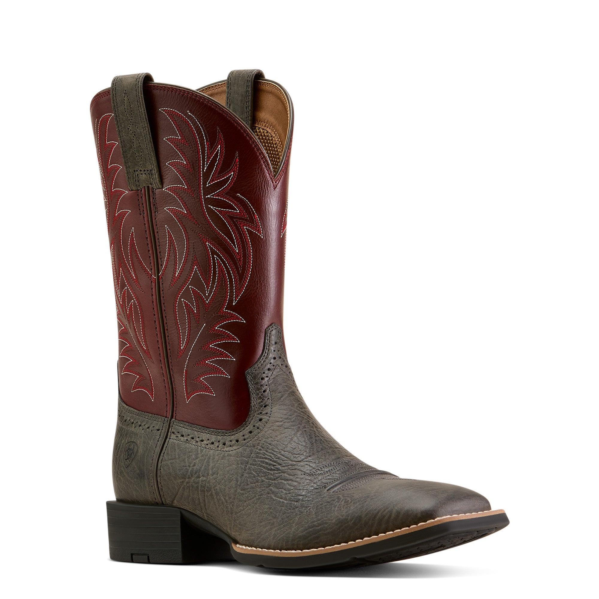 Ariat Charcoal Grey Hippo Print/Burgundy Haze Sport Western Wide Square Toe Cowboy Boots 10074223