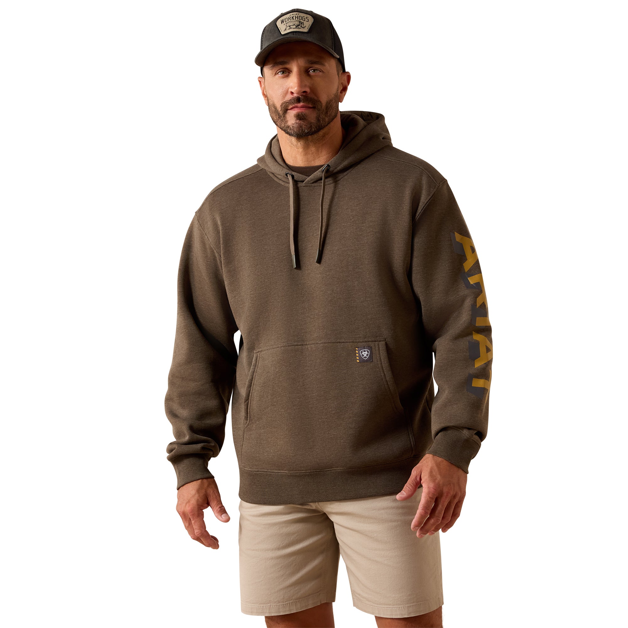 Ariat Major Brown Heather/Wood Thrush Men's Rebar Lightweight Logo Hoodie 10071201
