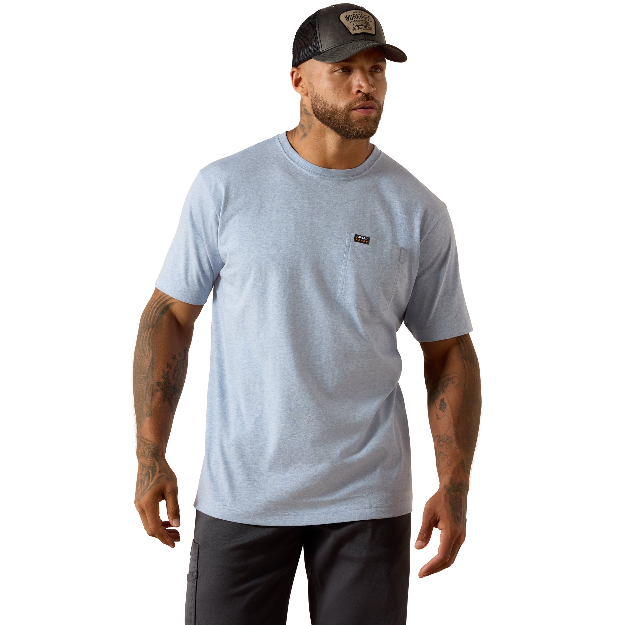 Ariat Washed Rain/Heather Men's Rebar Cotton Strong Standard Pocket T-Shirt 10071288