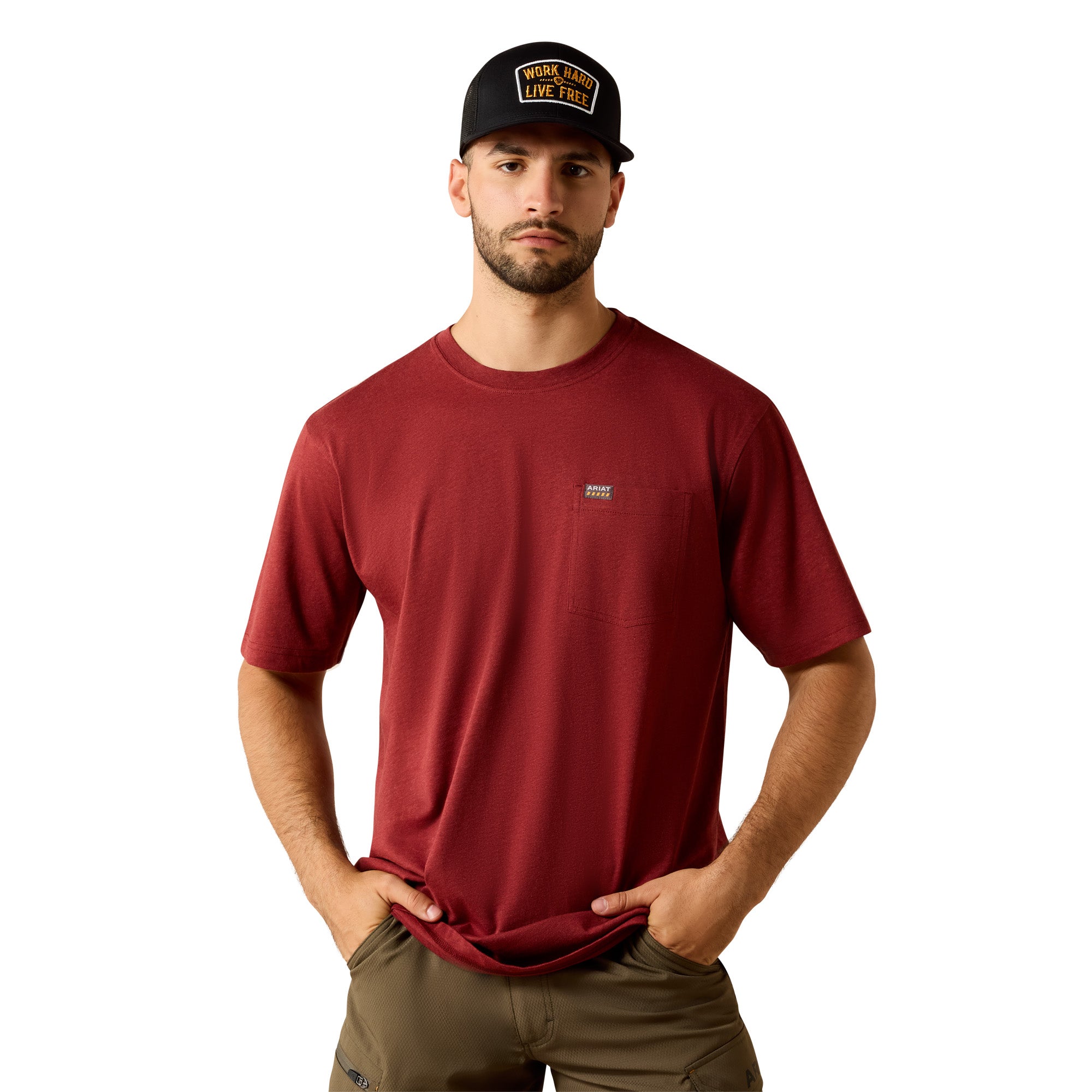 Ariat Brandy Snifter Heather Men's Rebar Cotton Strong Standard Pocket T-Shirt 10071289